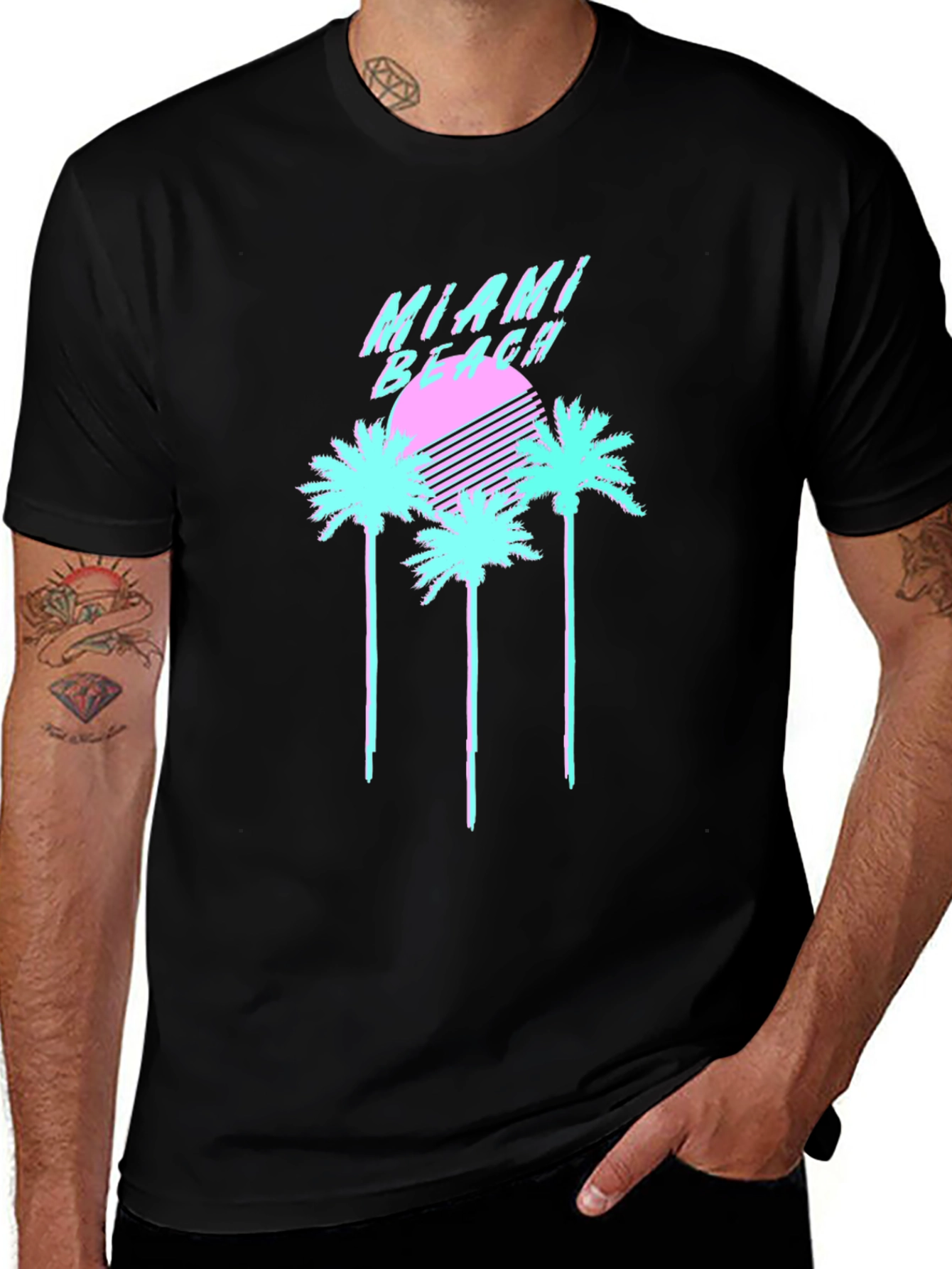 Camiseta Negra Miami Beach Retro Vaporwave