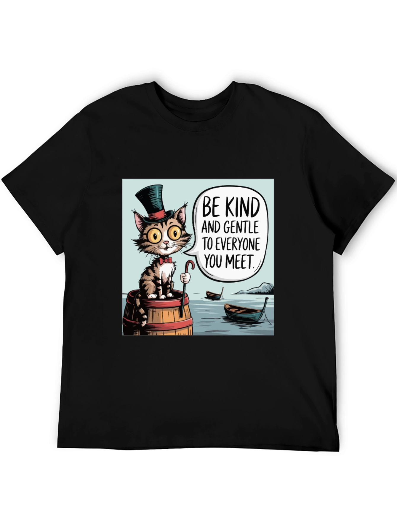 Camiseta Negra: Gato Gentil