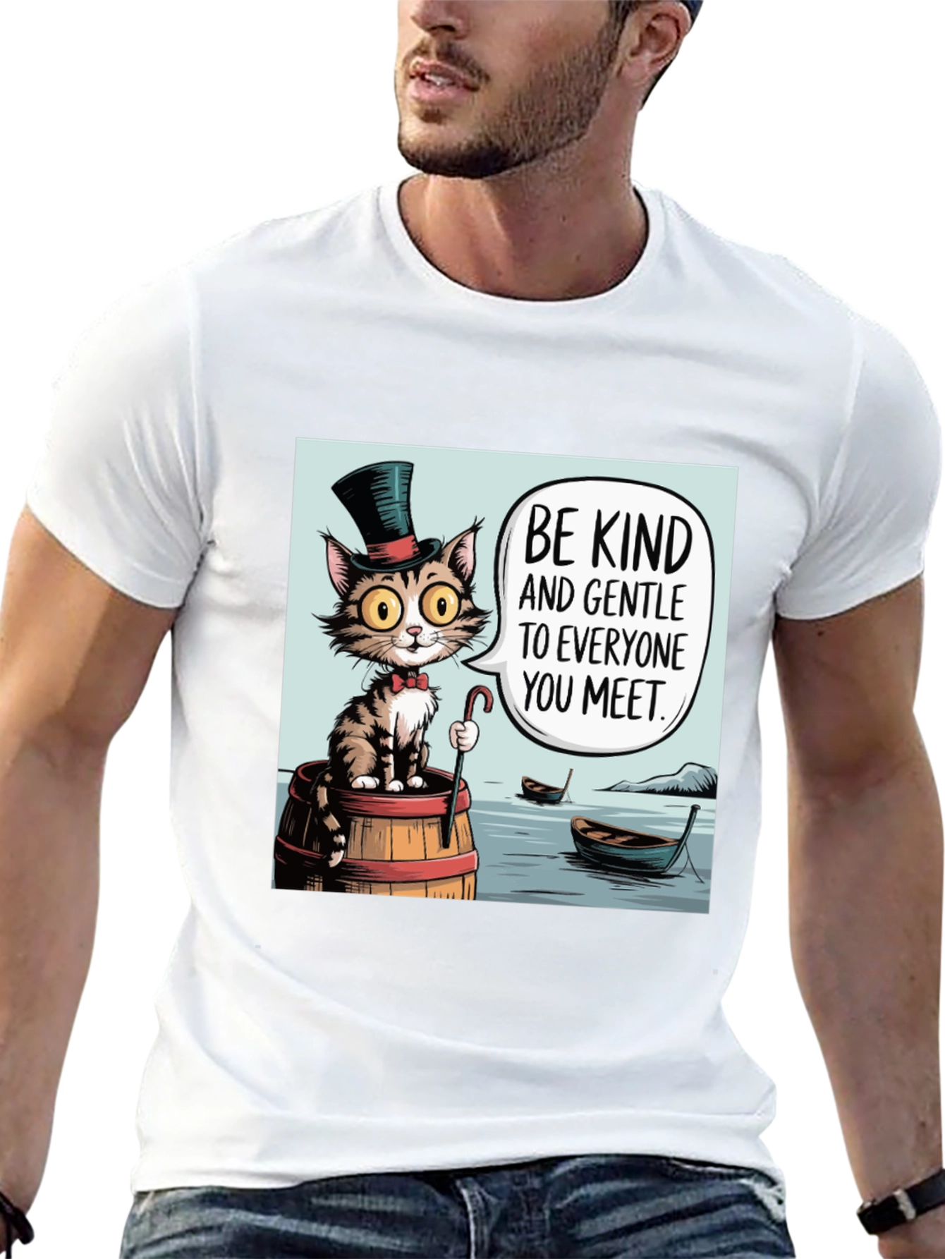Camiseta Negra: Gato Gentil