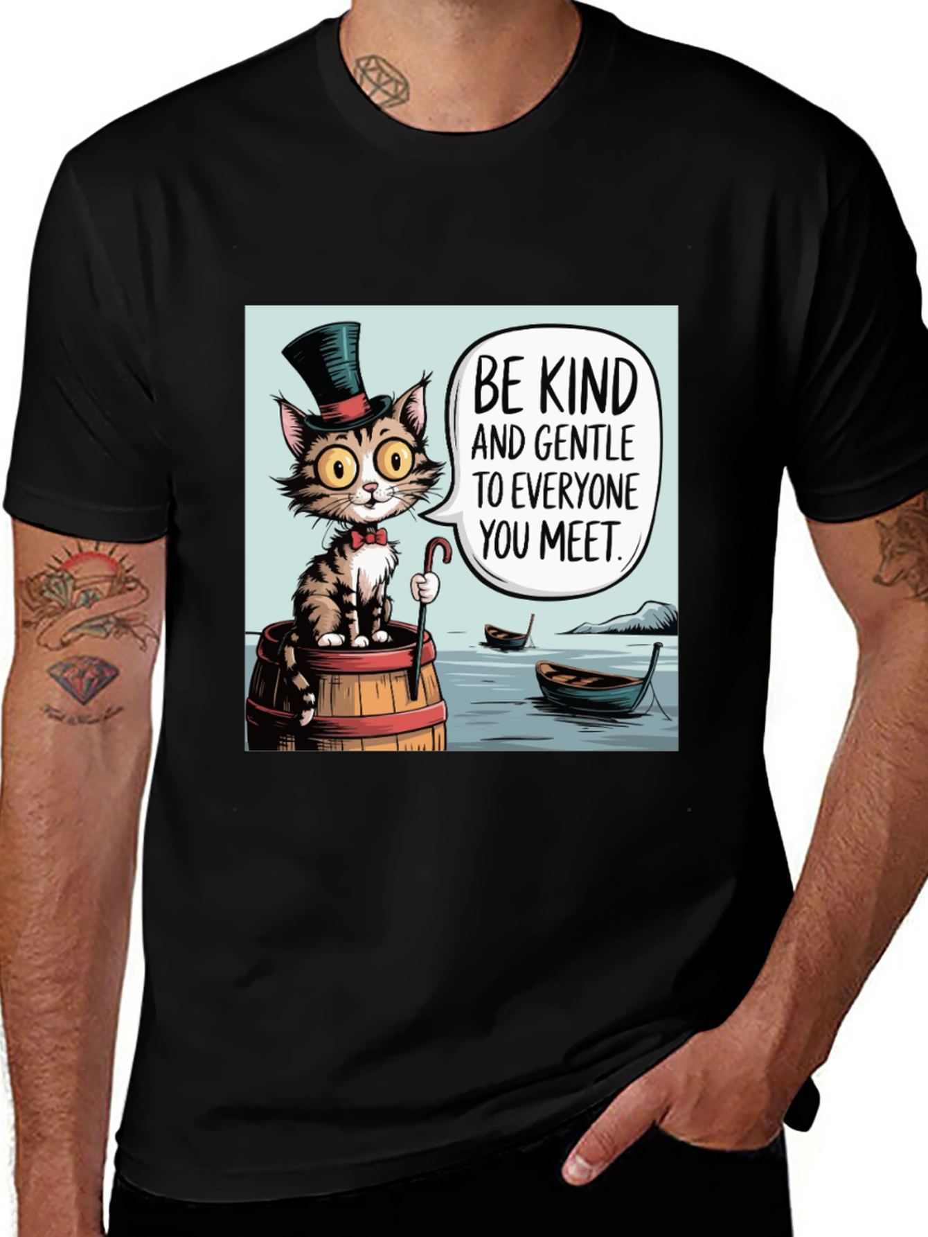Camiseta Negra: Gato Gentil