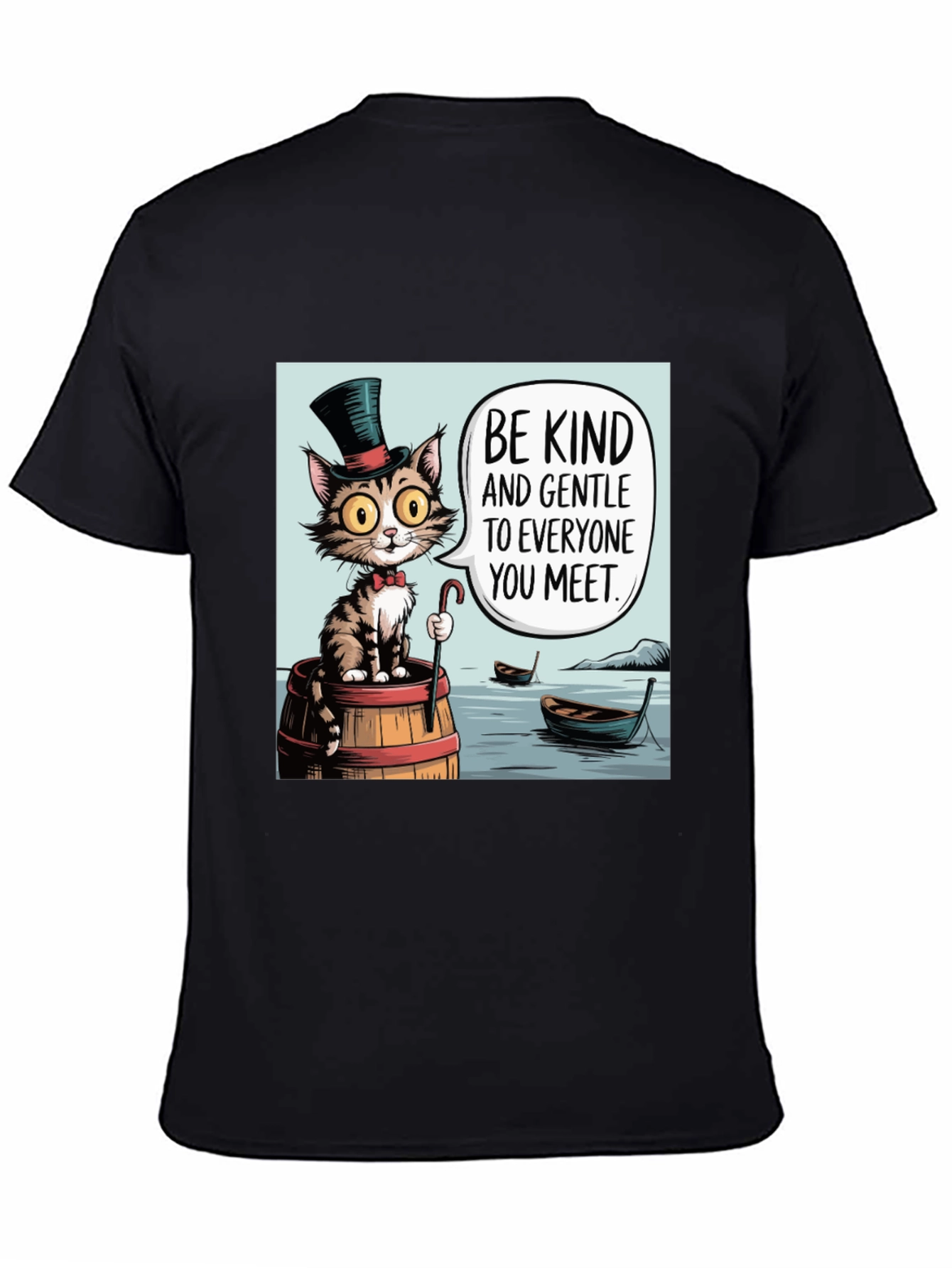 Camiseta Negra: Gato Gentil