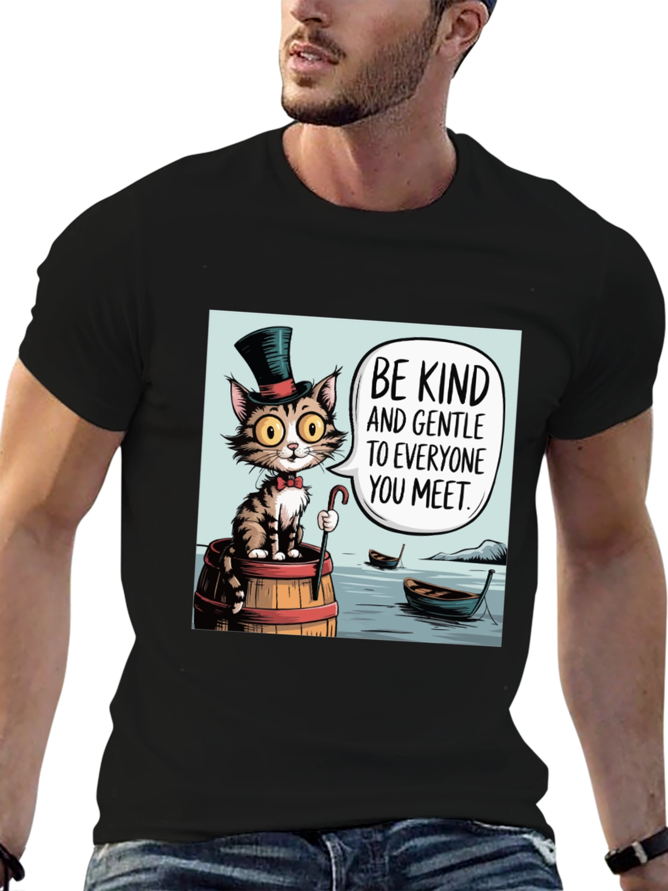 Camiseta Negra: Gato Gentil