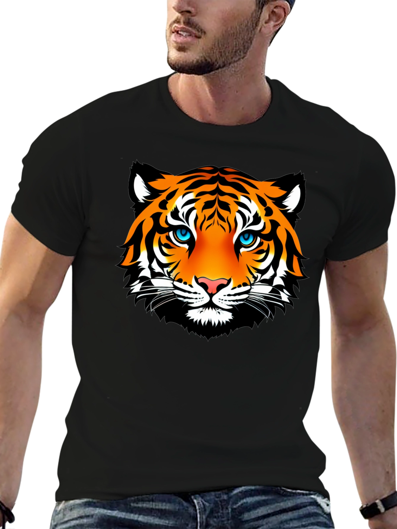 Camiseta Negra con Estampado de Tigre