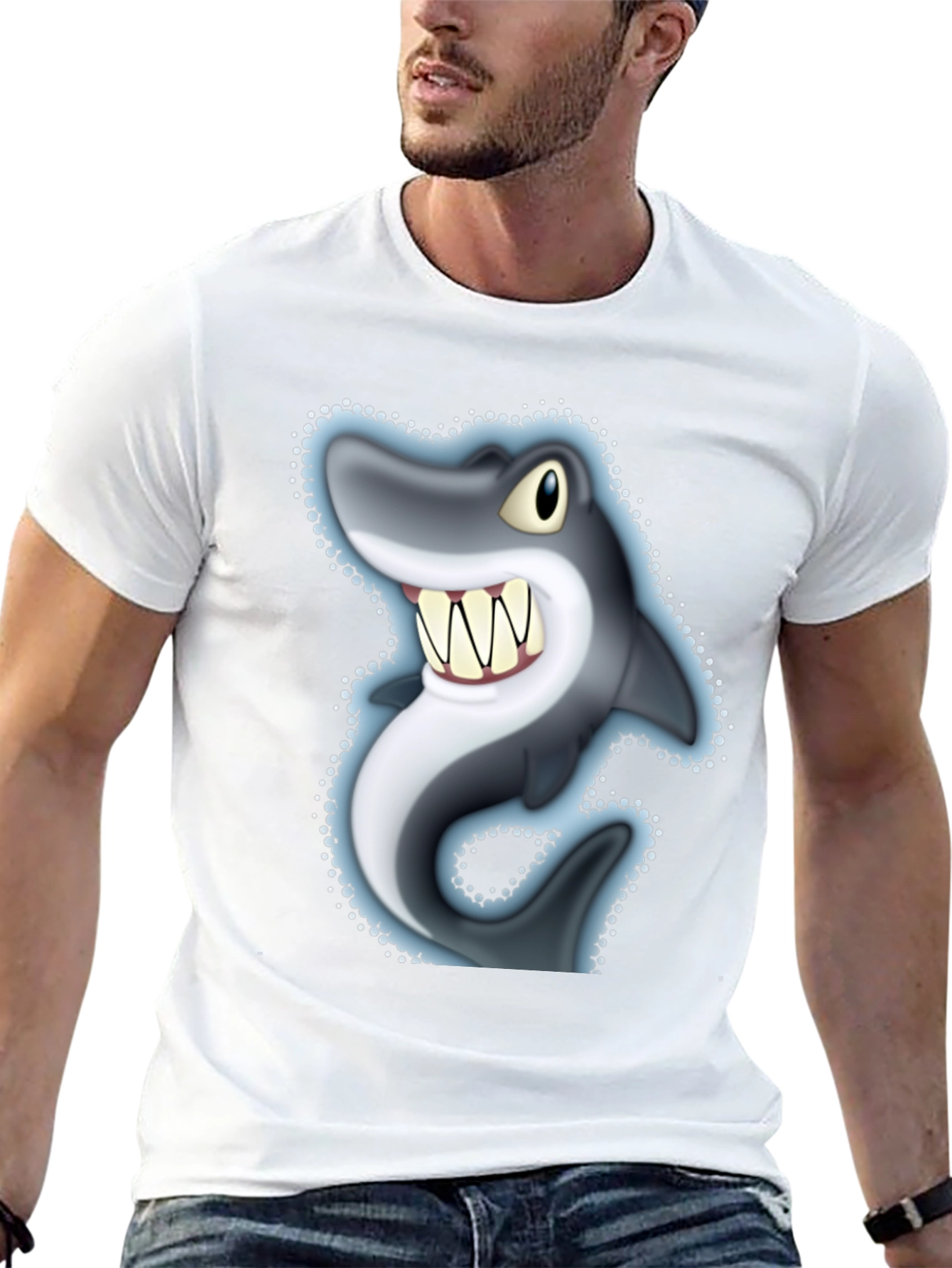 Camiseta Negra con Tiburón Caricatura