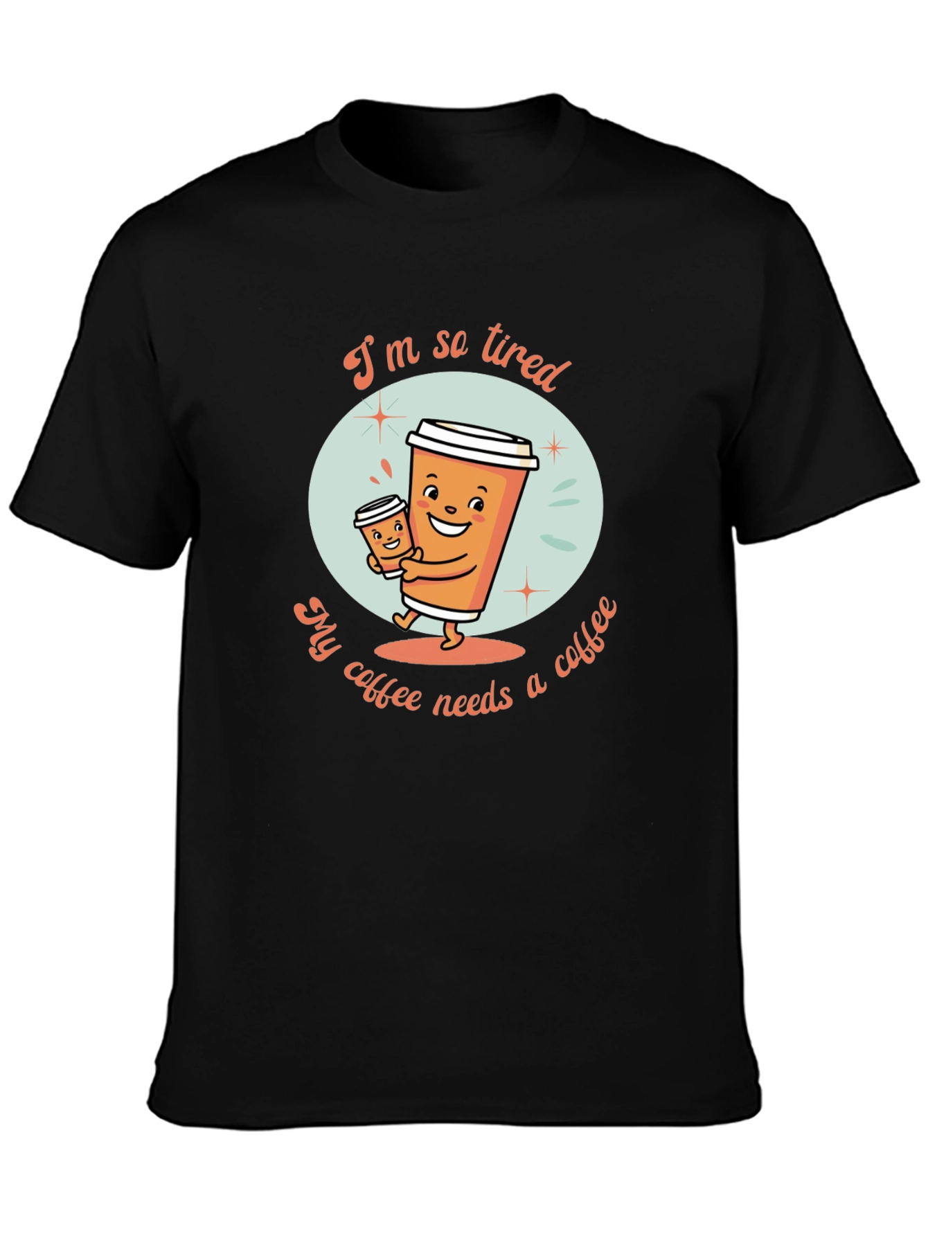 Camiseta Negra con Diseño de Café Cansado