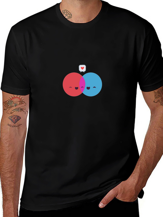 Camiseta Negra con Diseño de Círculos Enamorados