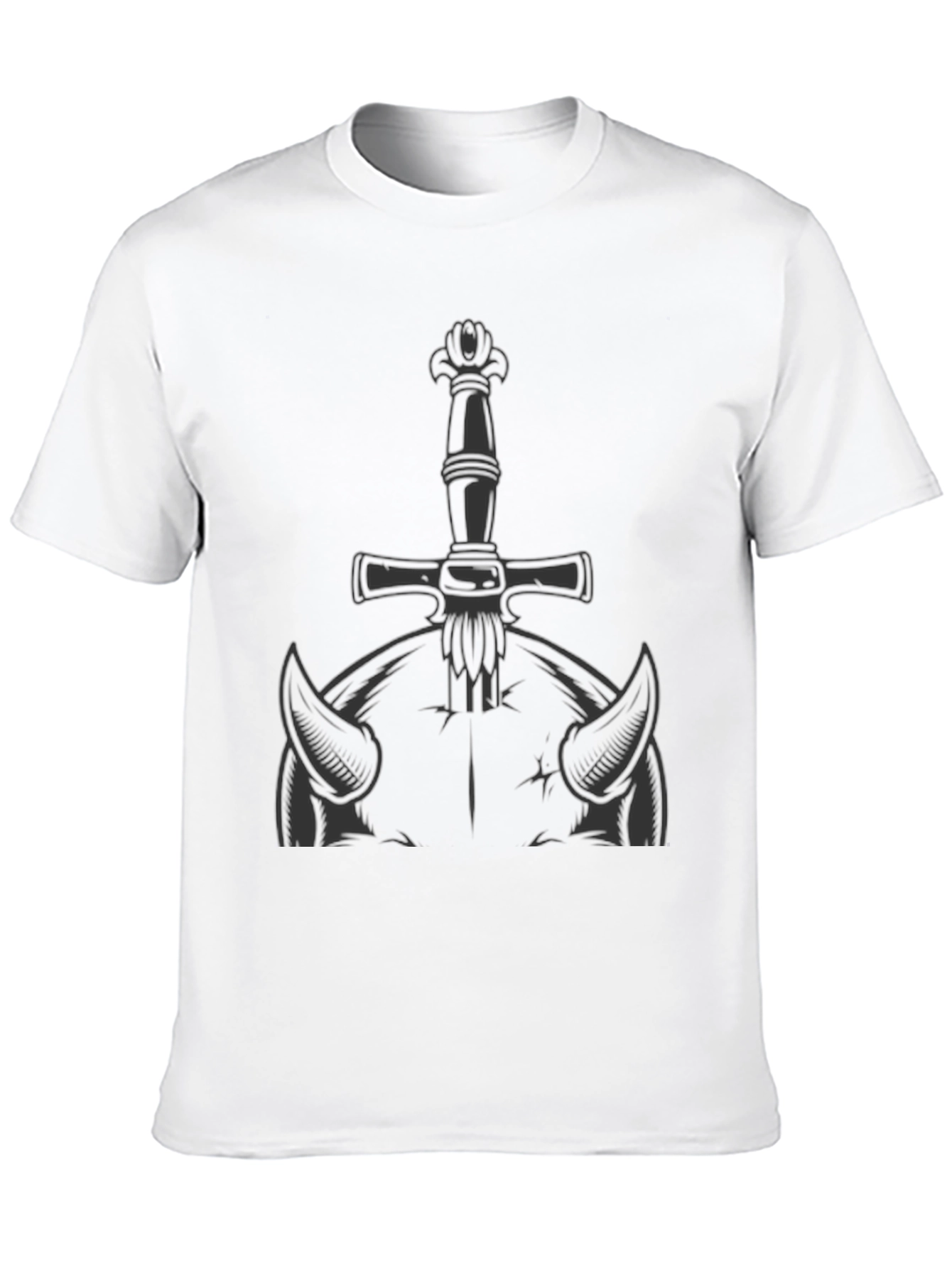 Camiseta Negra con Diseño de Espada y Cuernos