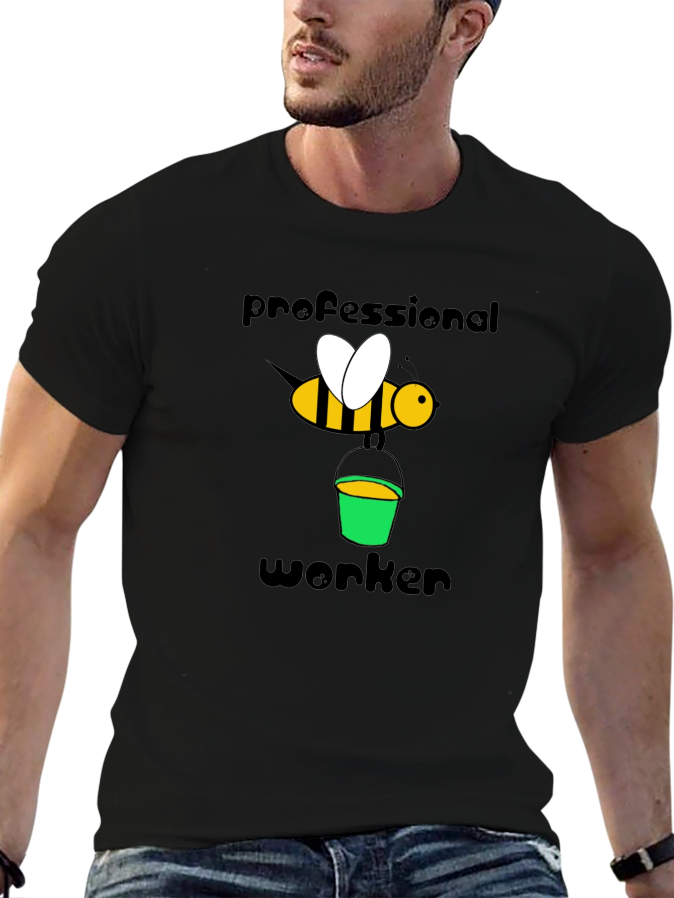 Camiseta Negra Abeja Profesional Trabajador