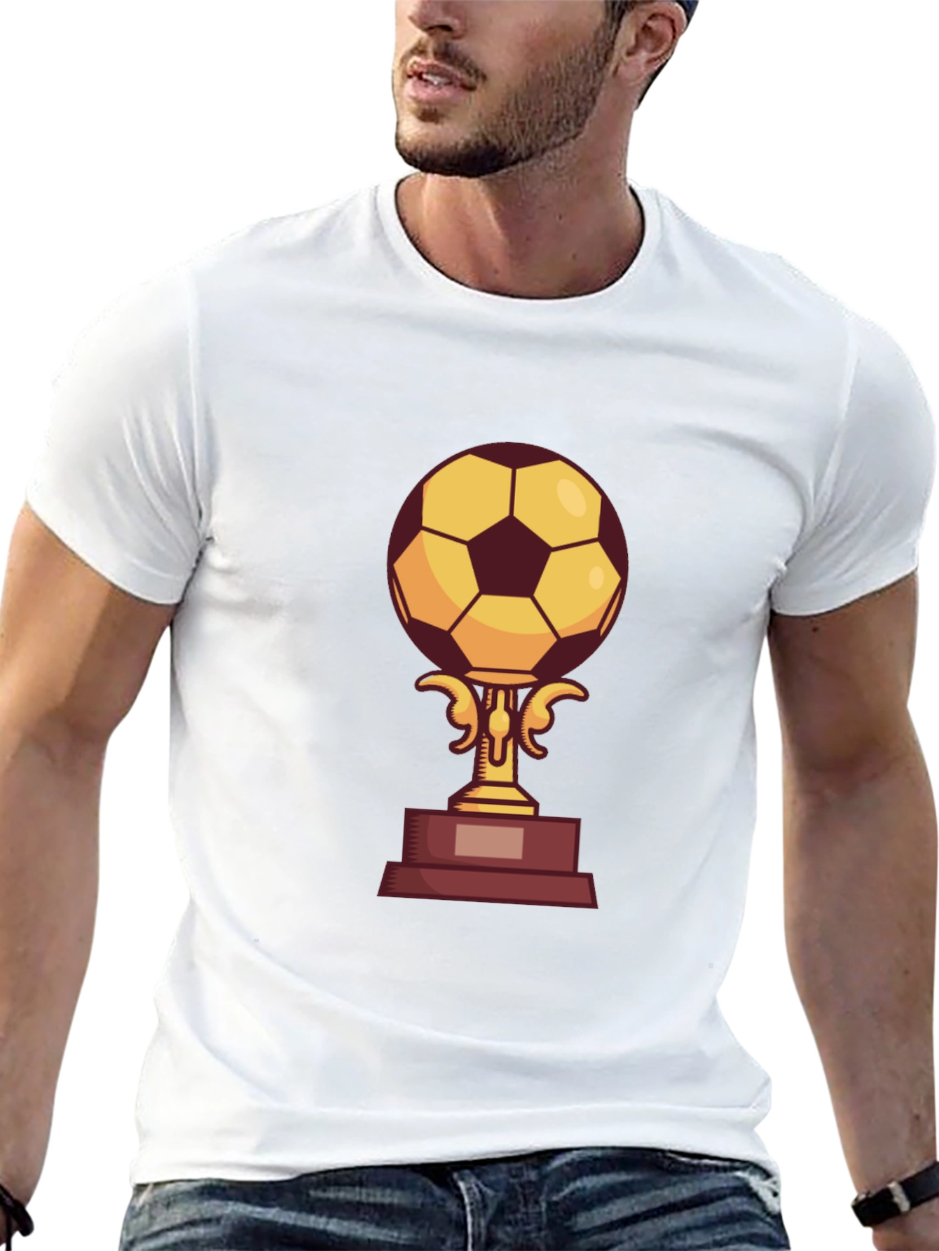 Camiseta Negra con Diseño de Trofeo de Fútbol