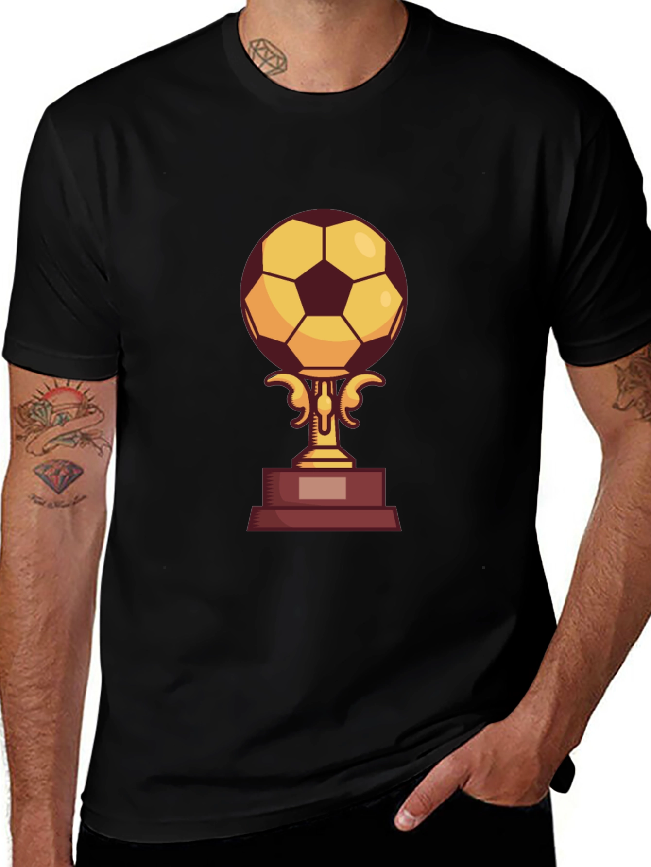 Camiseta Negra con Diseño de Trofeo de Fútbol