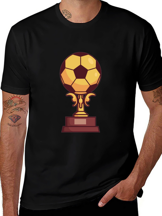 Camiseta Negra con Diseño de Trofeo de Fútbol