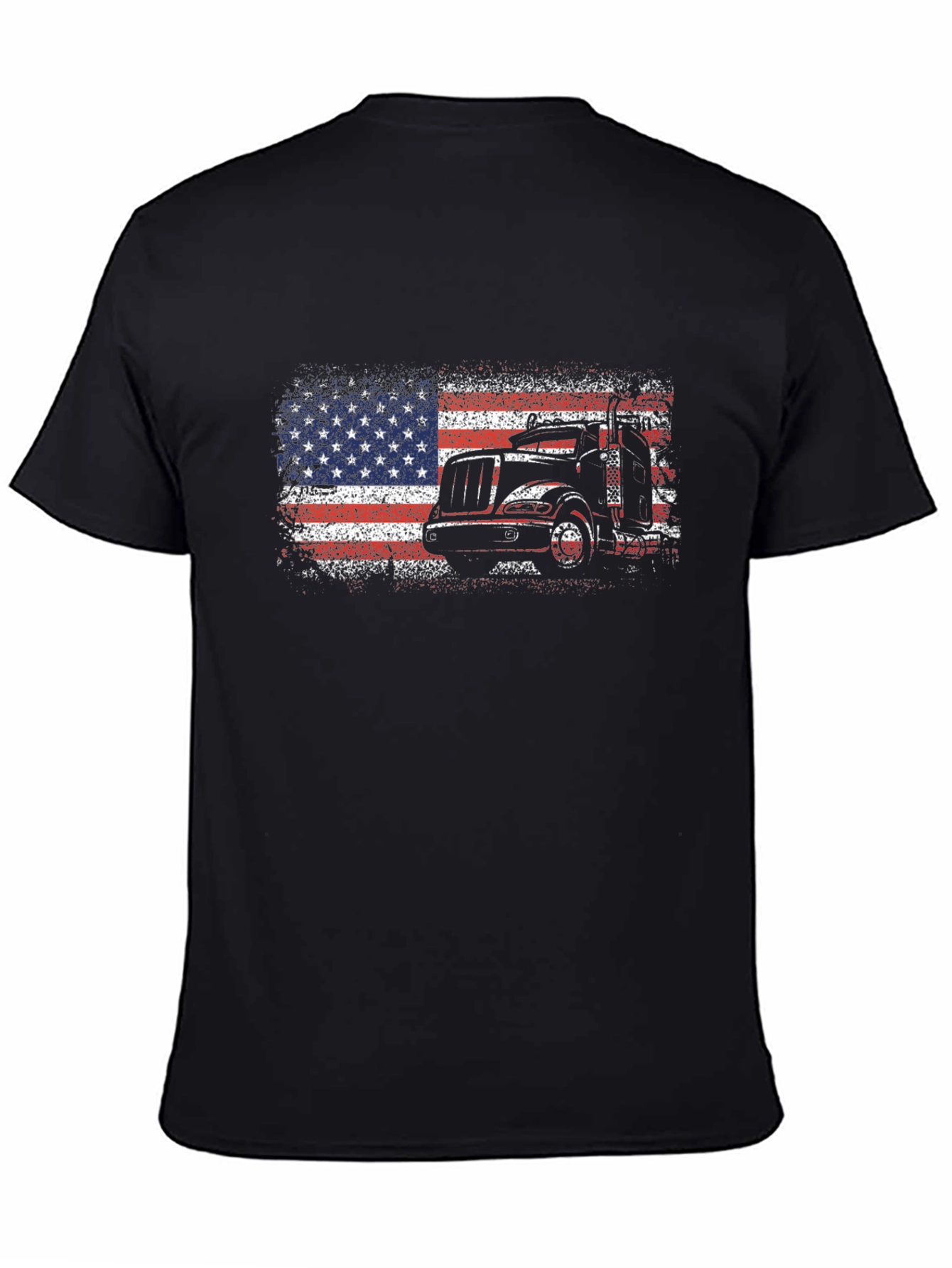 Camiseta Negra Hombre Diseño Camión Bandera USA