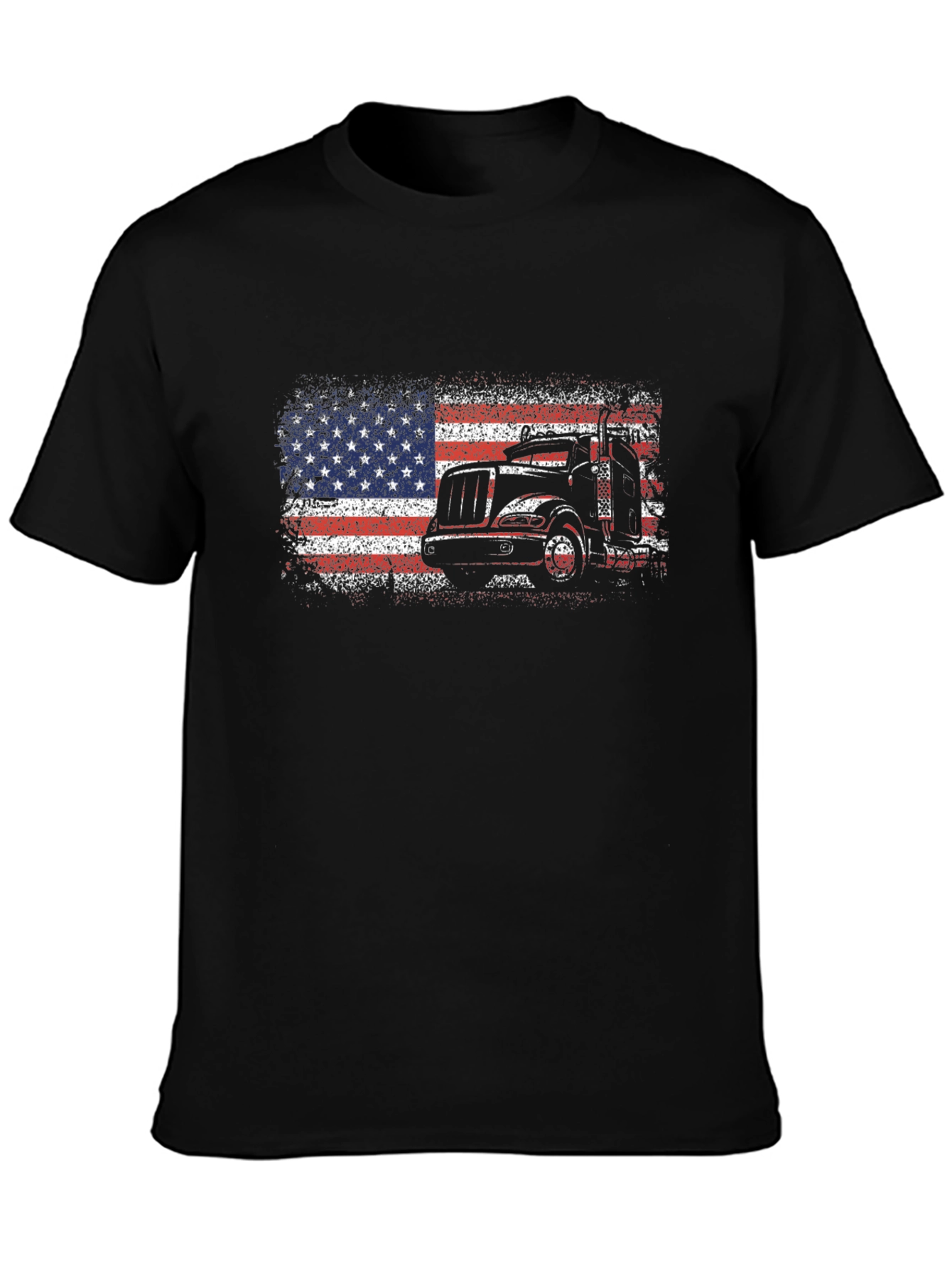 Camiseta Negra Hombre Diseño Camión Bandera USA