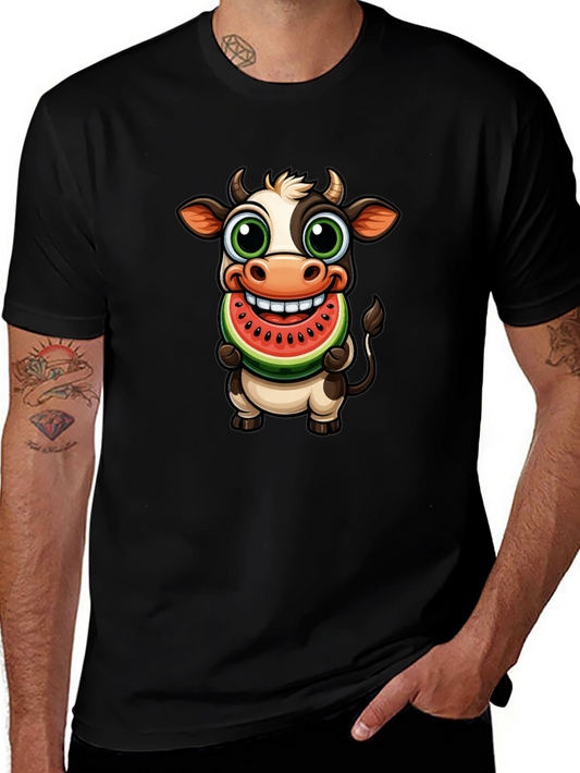 Camiseta Negra con Vaca Comiendo Sandía