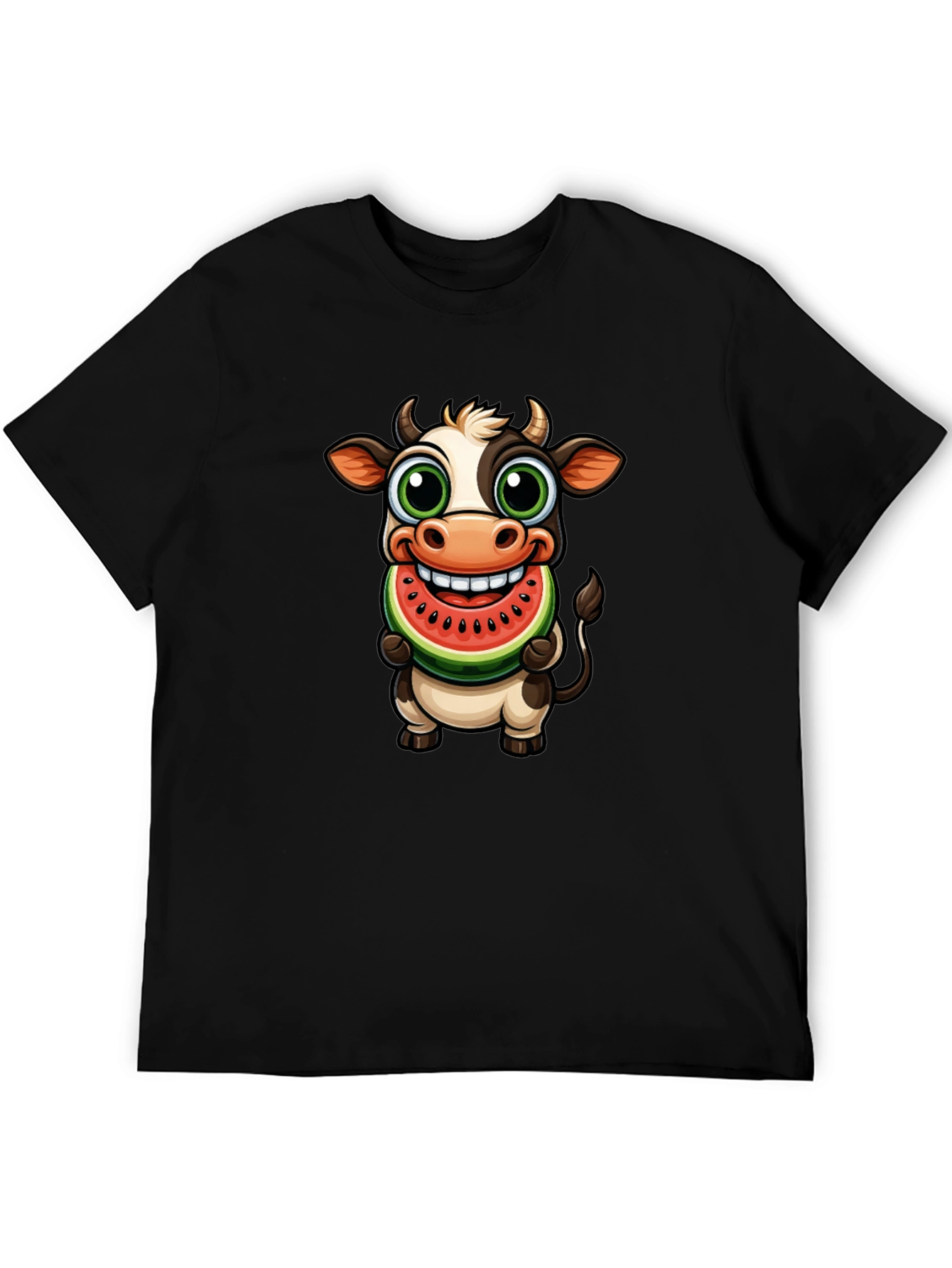 Camiseta Negra con Vaca Comiendo Sandía