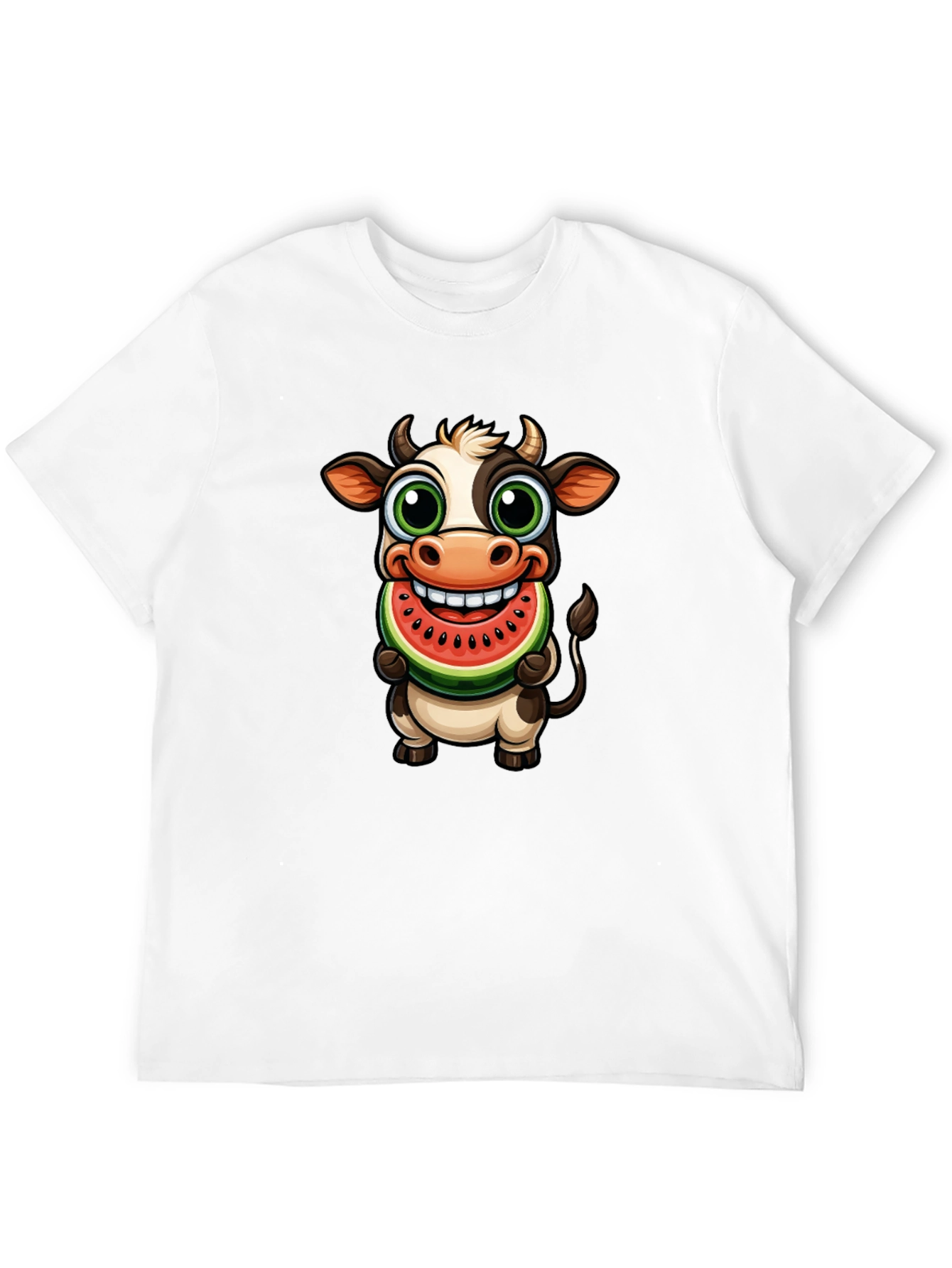 Camiseta Negra con Vaca Comiendo Sandía