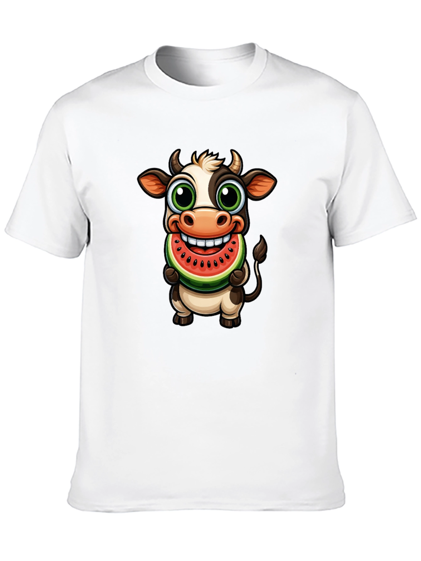 Camiseta Negra con Vaca Comiendo Sandía