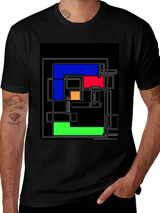 Camiseta Negra con Diseño Geométrico Abstracto
