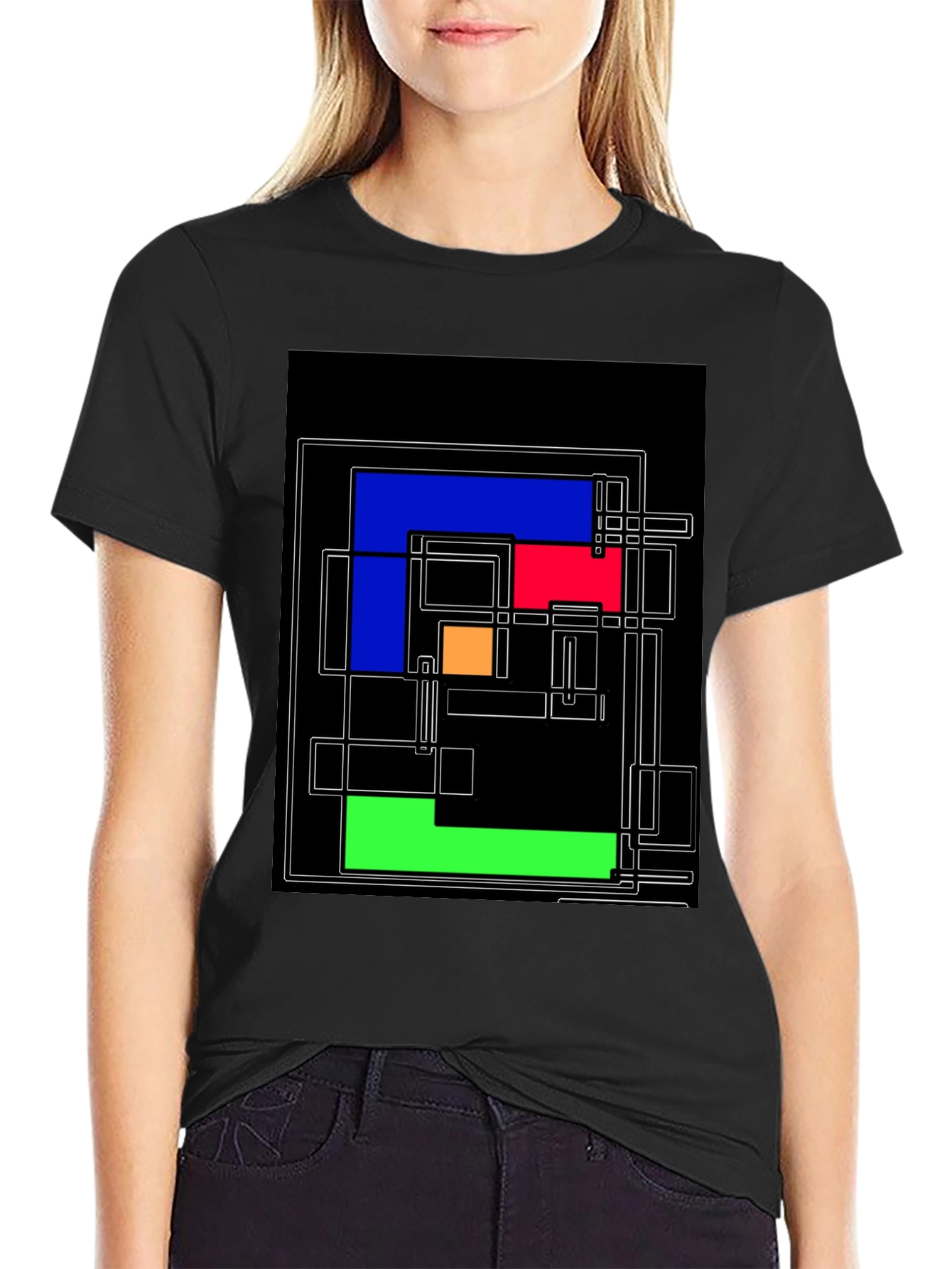 Camiseta Negra con Diseño Geométrico Abstracto