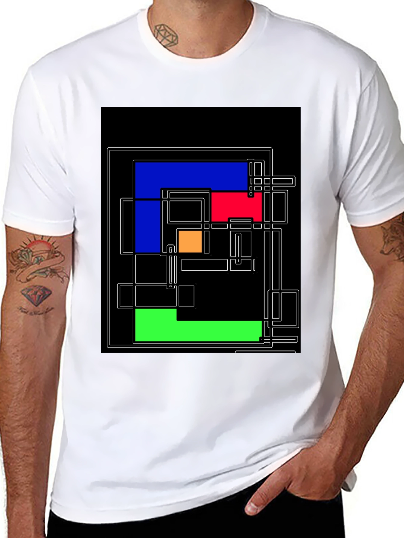 Camiseta Negra con Diseño Geométrico Abstracto