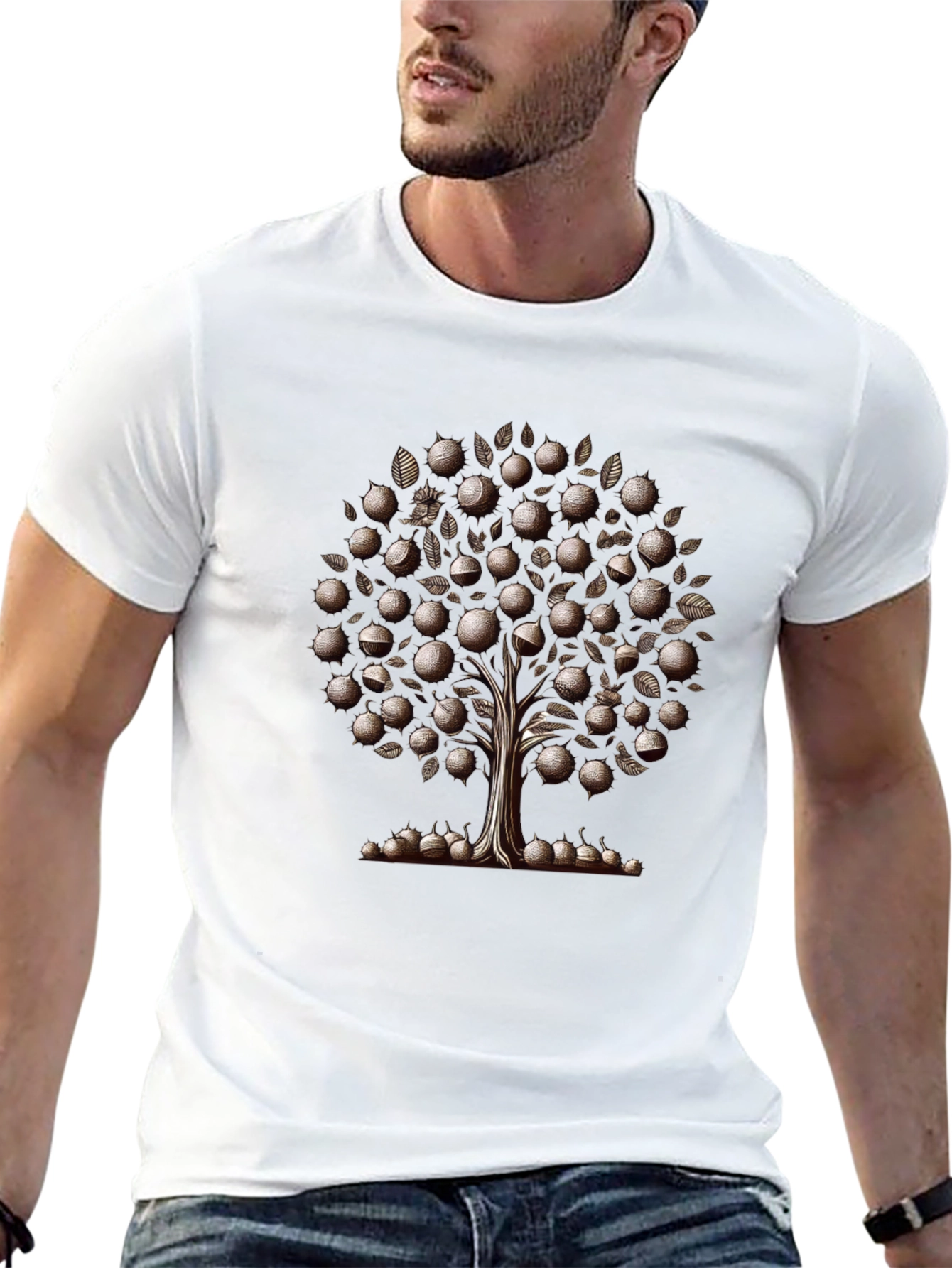 Camiseta Negra Árbol de Frutas Estilizado