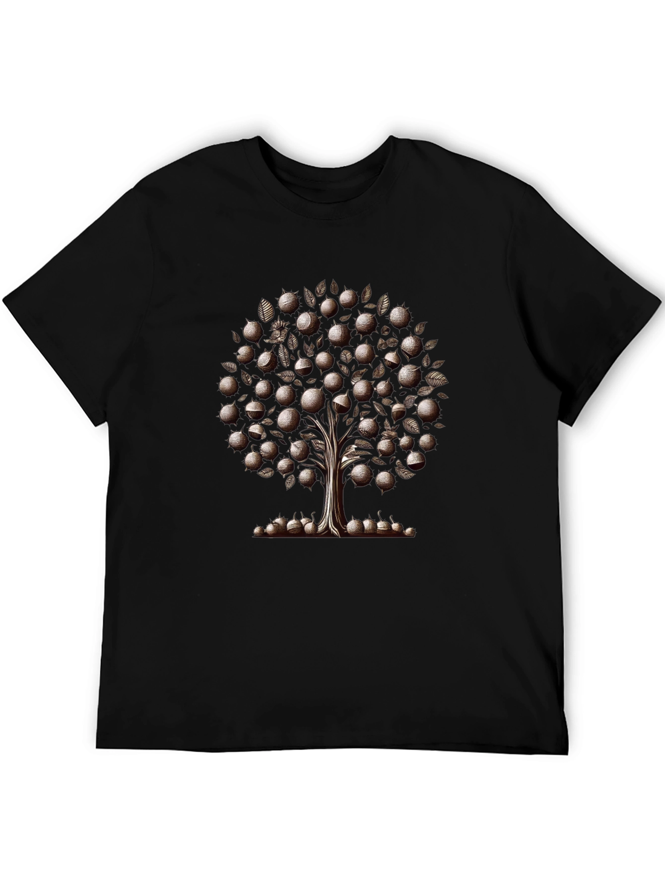 Camiseta Negra Árbol de Frutas Estilizado
