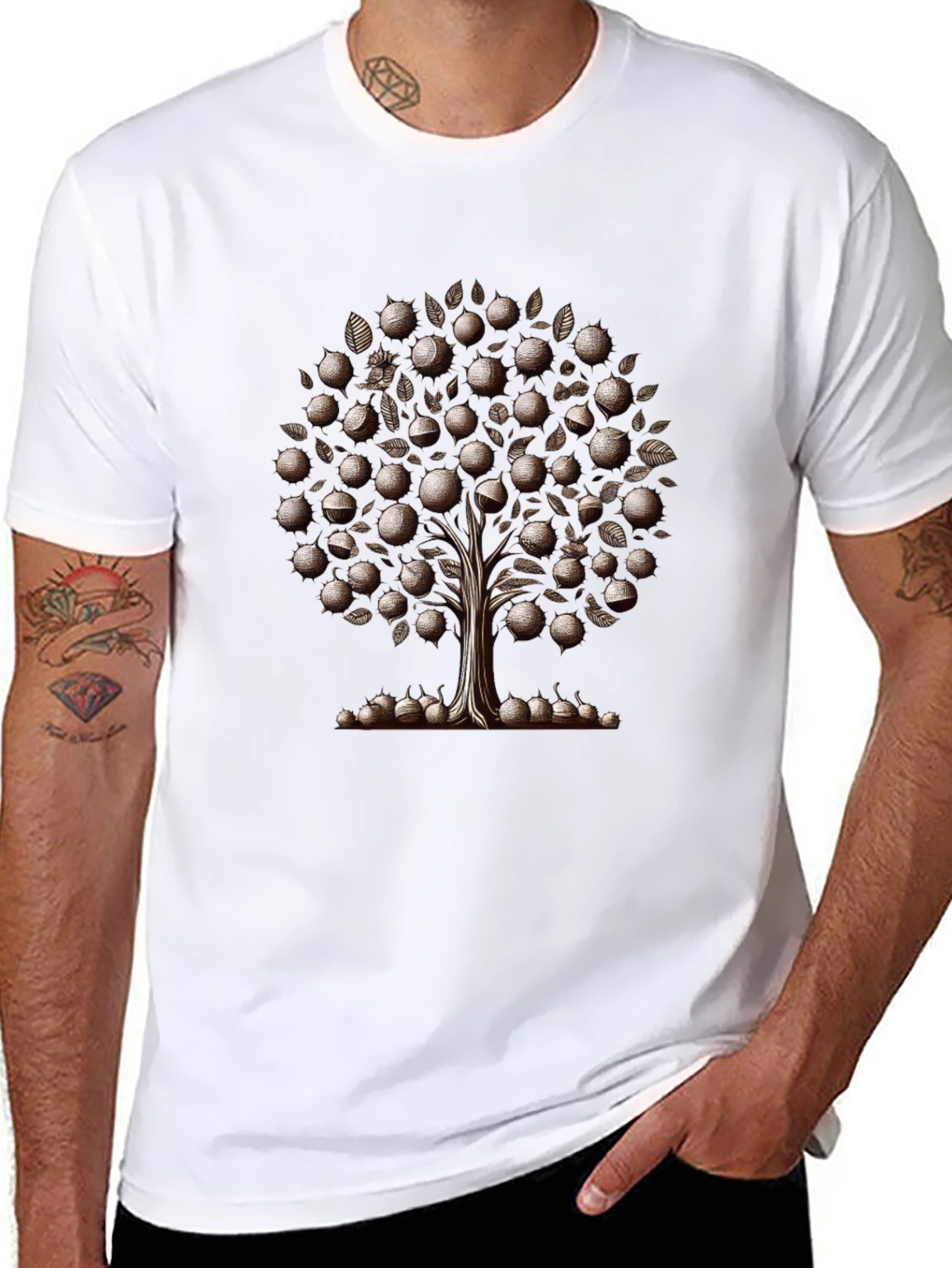 Camiseta Negra Árbol de Frutas Estilizado