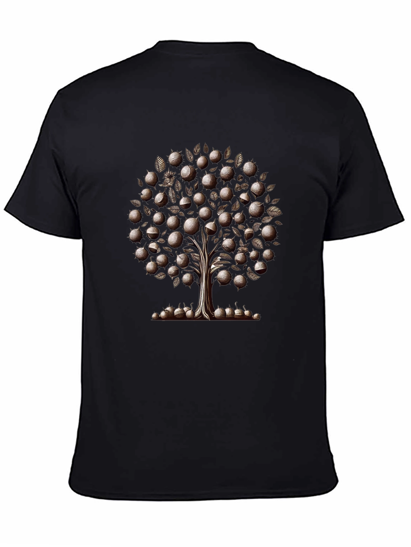 Camiseta Negra Árbol de Frutas Estilizado