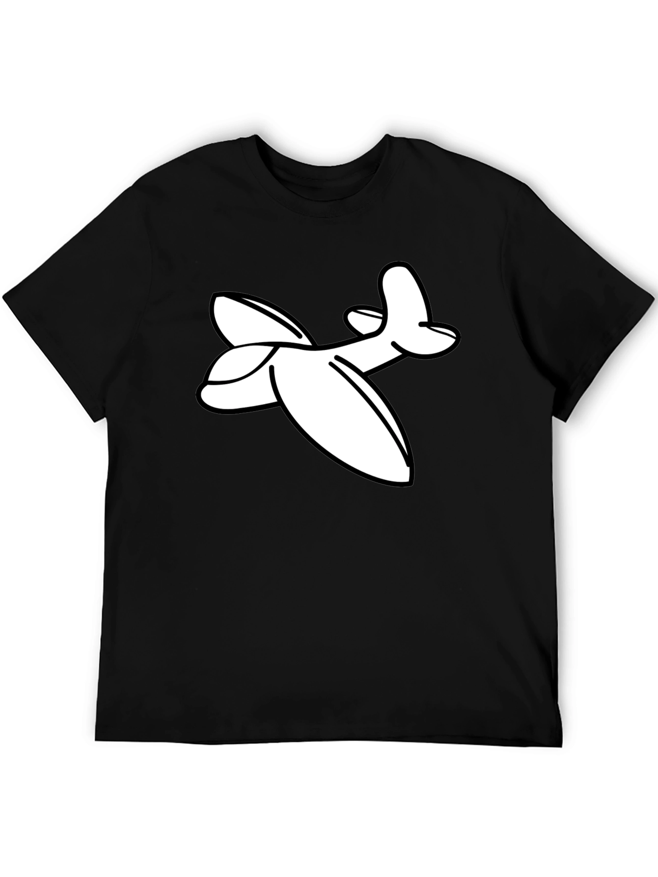 Camiseta Negra con Estampado de Avión Blanco