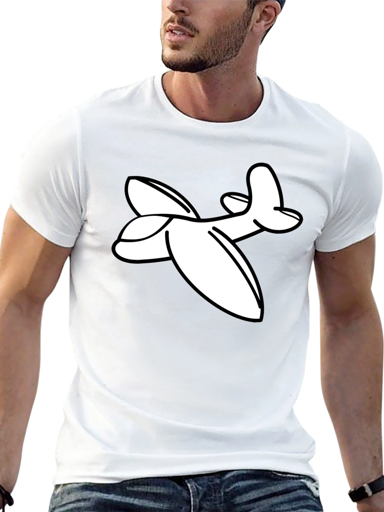 Camiseta Negra con Estampado de Avión Blanco