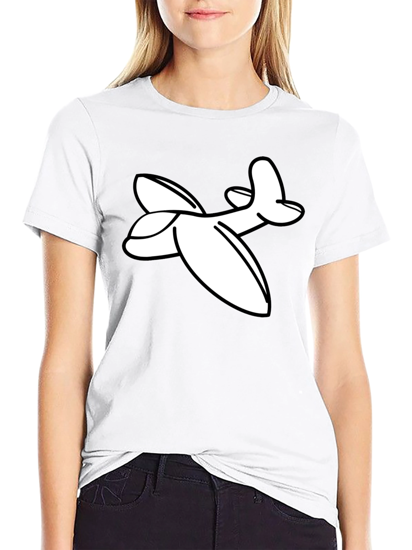 Camiseta Negra con Estampado de Avión Blanco
