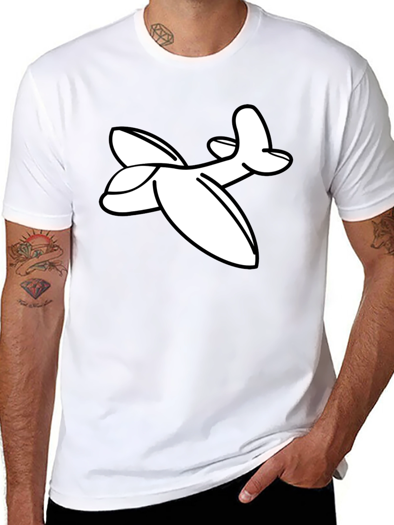 Camiseta Negra con Estampado de Avión Blanco