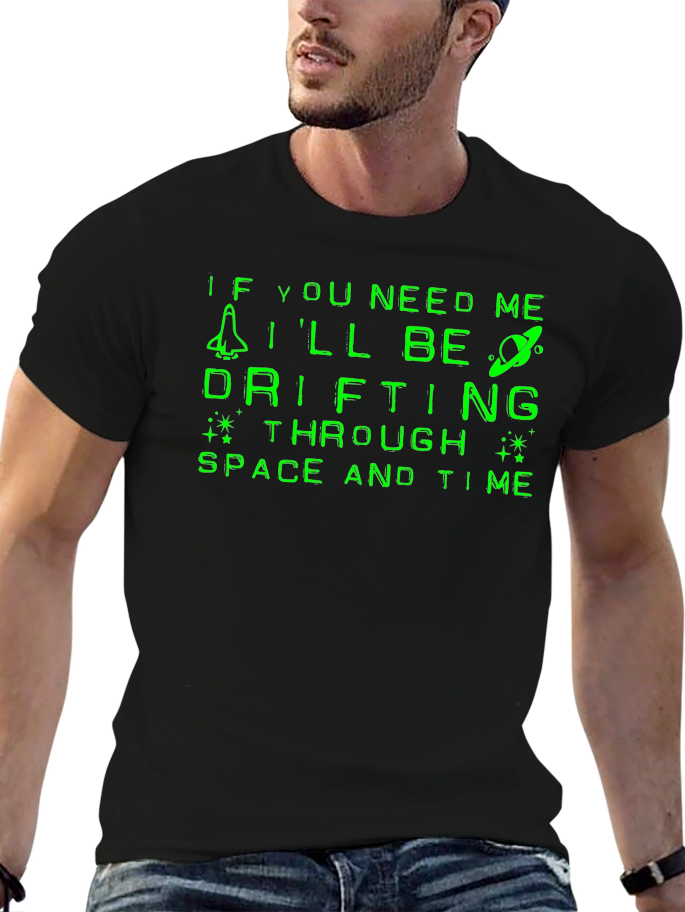 Camiseta Negra Espacial: Drifting Through Space and Time
