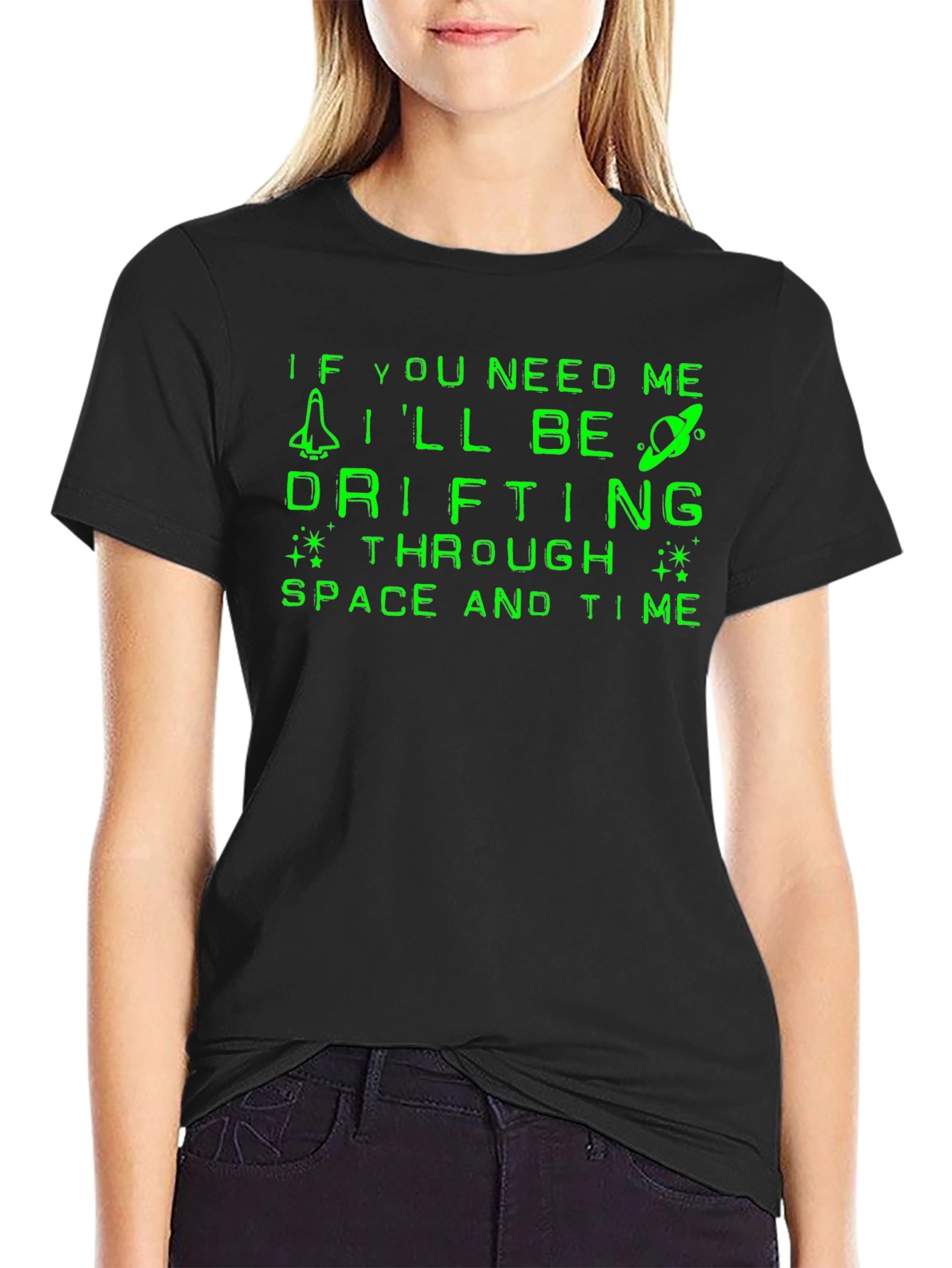 Camiseta Negra Espacial: Drifting Through Space and Time