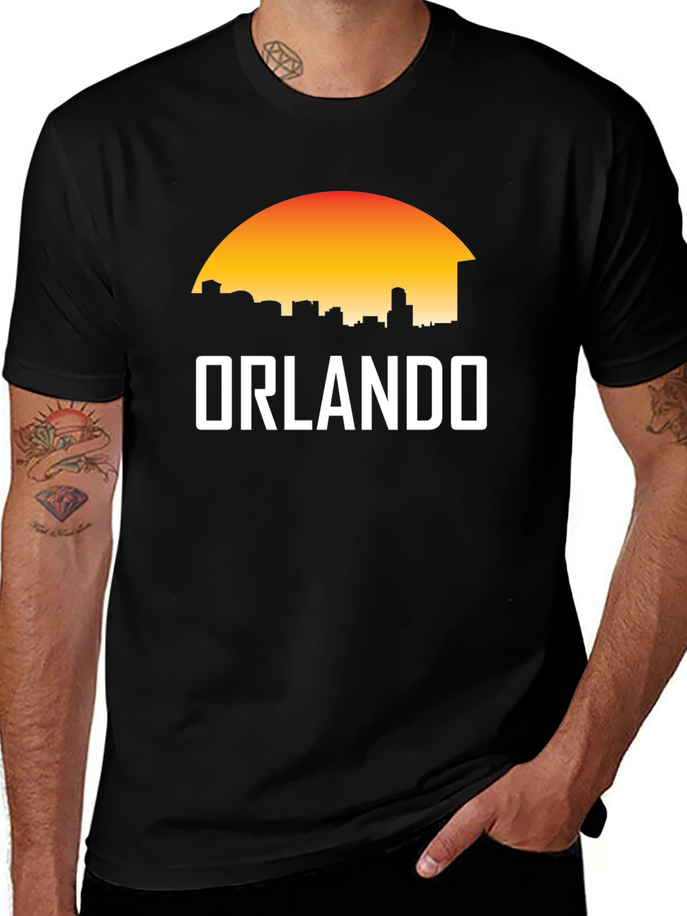 Camiseta Negra Orlando Skyline Sunset