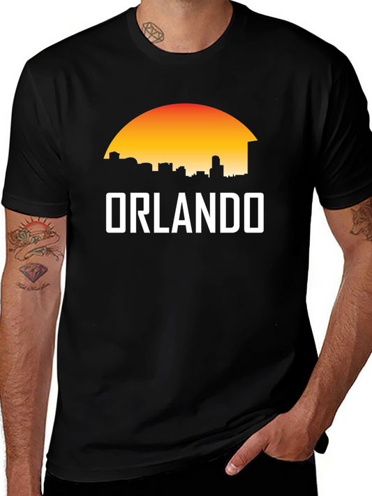 Camiseta Negra Orlando Skyline Sunset