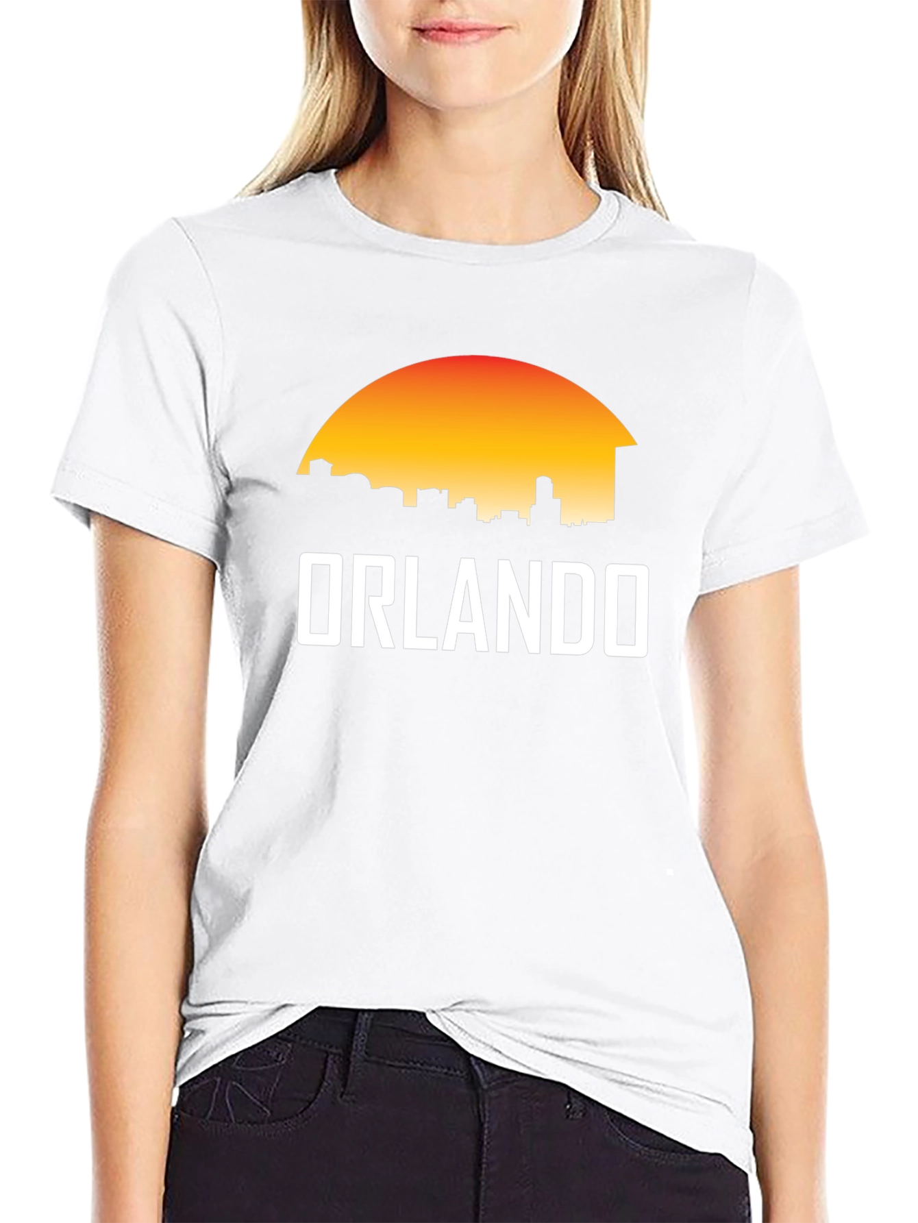 Camiseta Negra Orlando Skyline Sunset