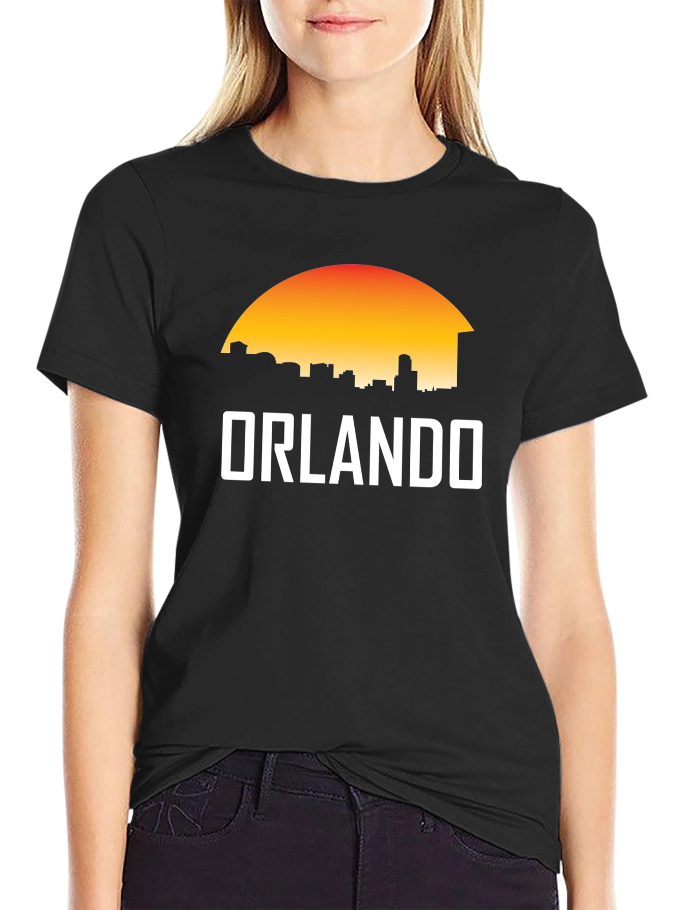 Camiseta Negra Orlando Skyline Sunset