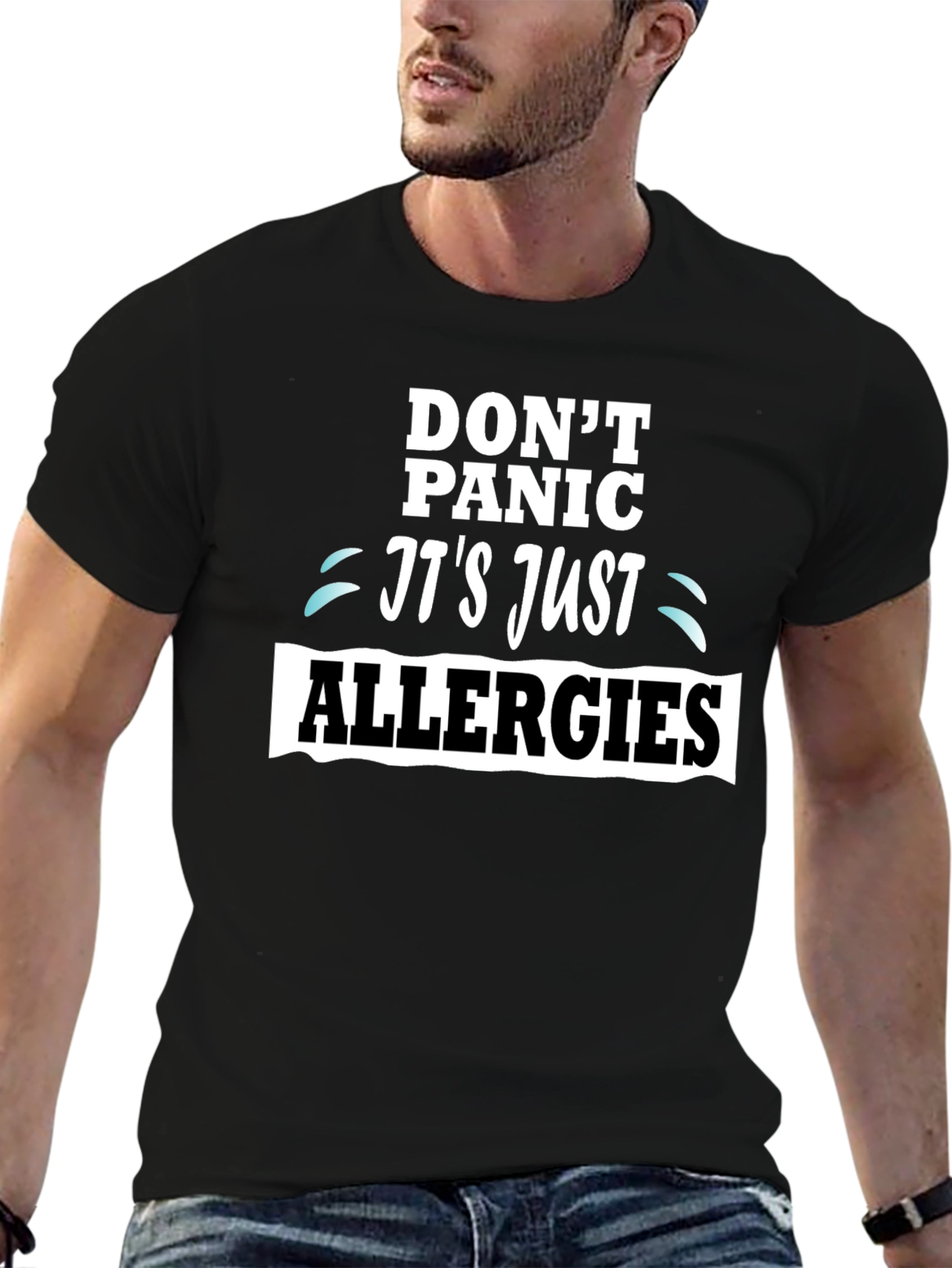 Camiseta Negra Dont Panic Its Just Allergies