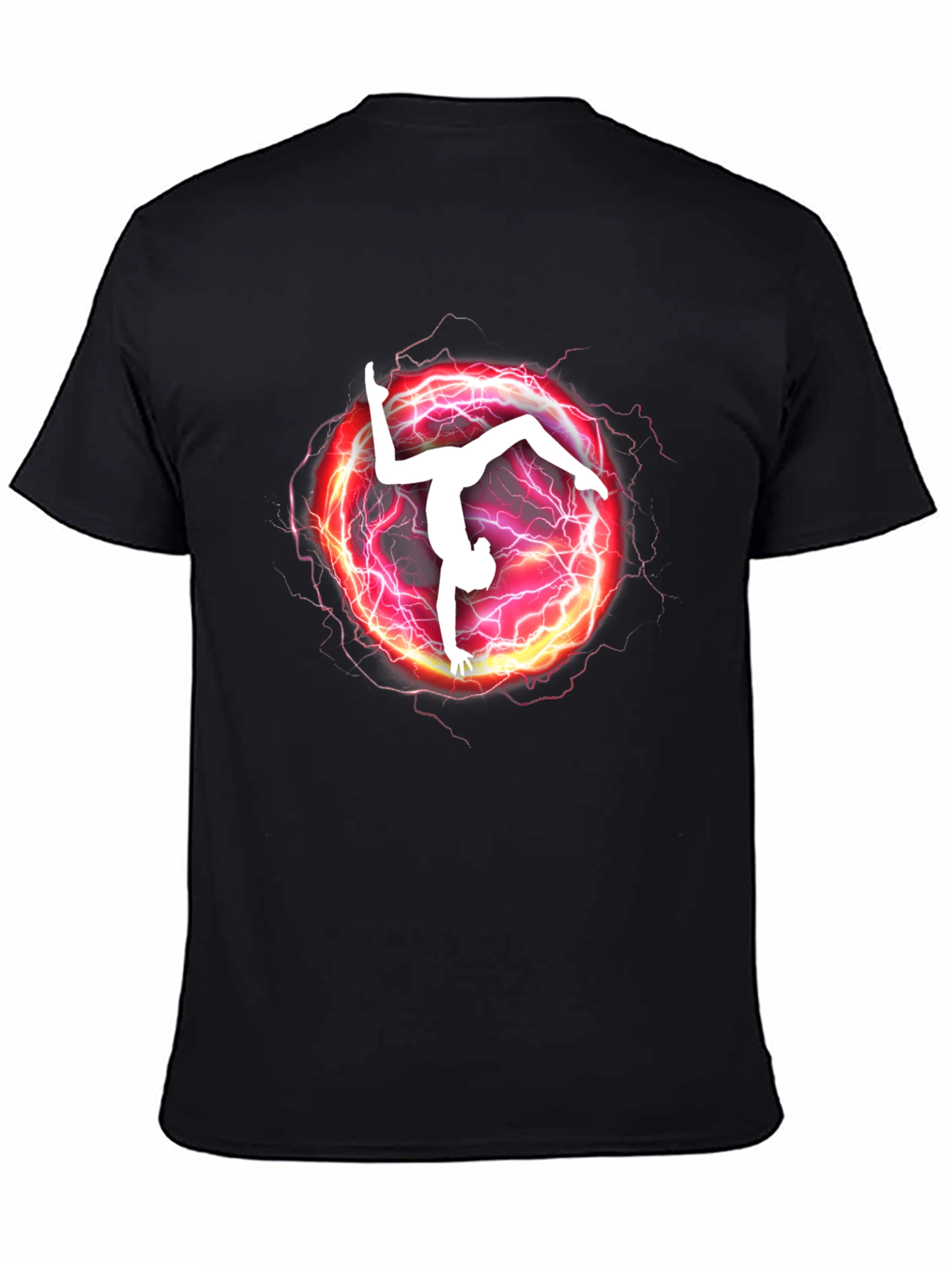 Camiseta Negra con Diseño de Gimnasta Eléctrica