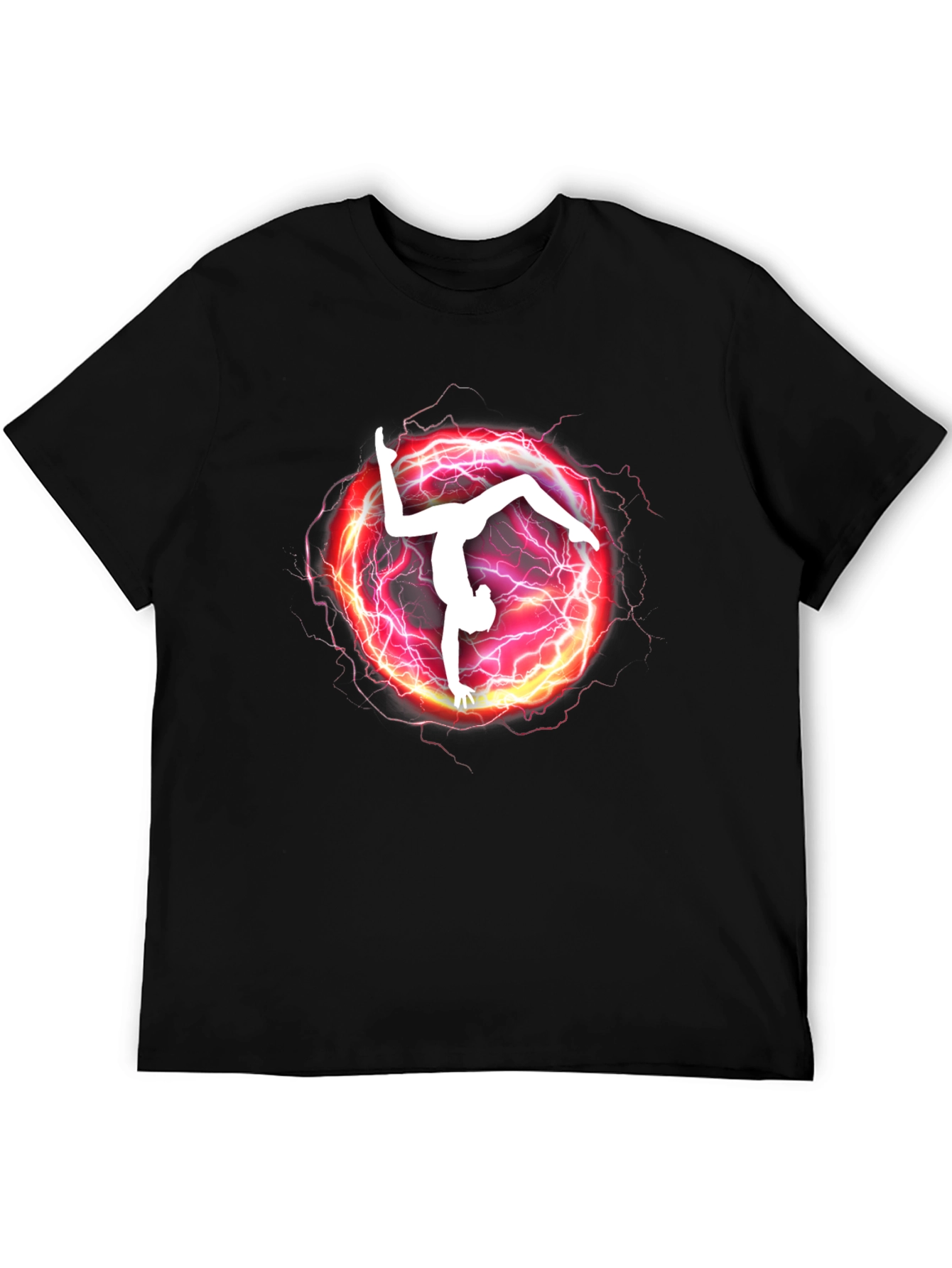 Camiseta Negra con Diseño de Gimnasta Eléctrica