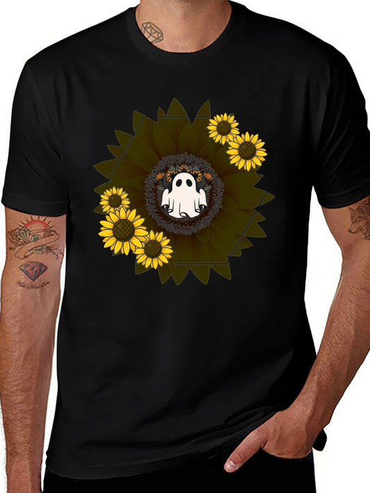 Camiseta Negra con Girasol y Fantasma