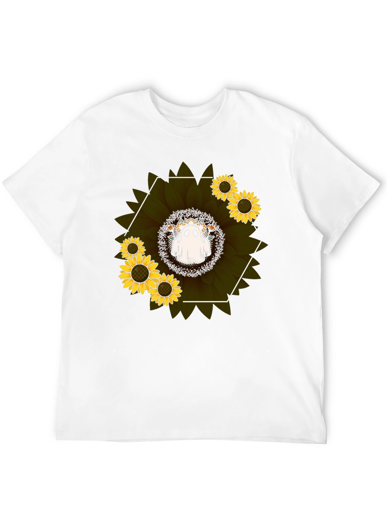 Camiseta Negra con Girasol y Fantasma