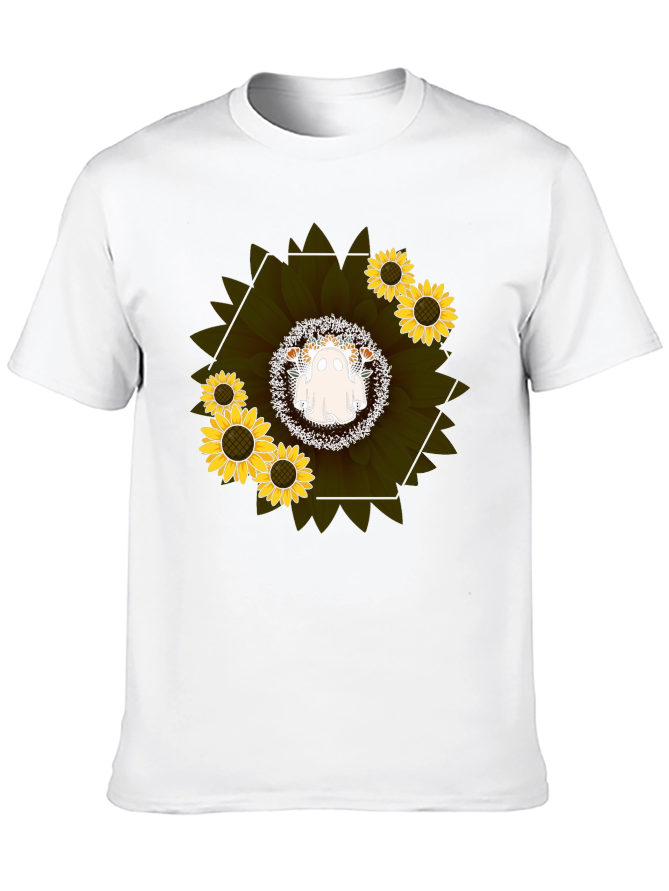 Camiseta Negra con Girasol y Fantasma