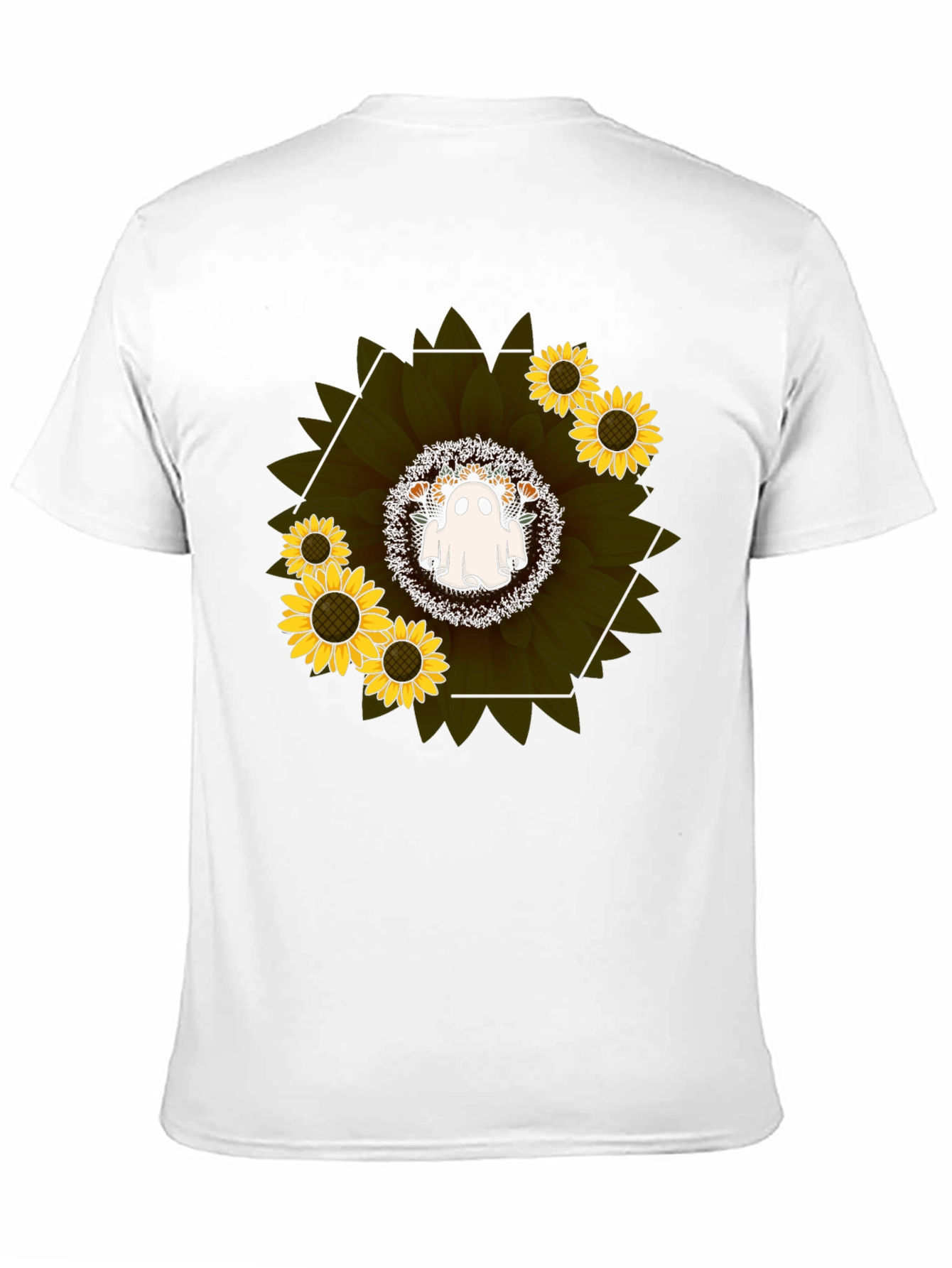 Camiseta Negra con Girasol y Fantasma