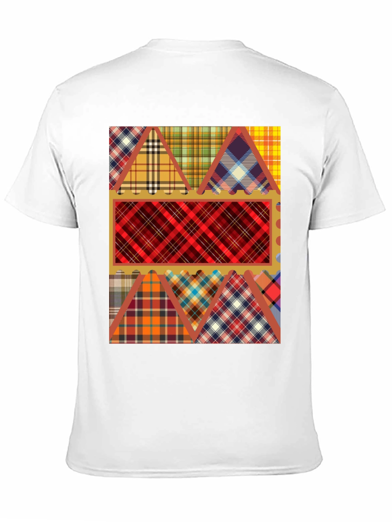 Camiseta Negra con Diseño de Tartán Patchwork
