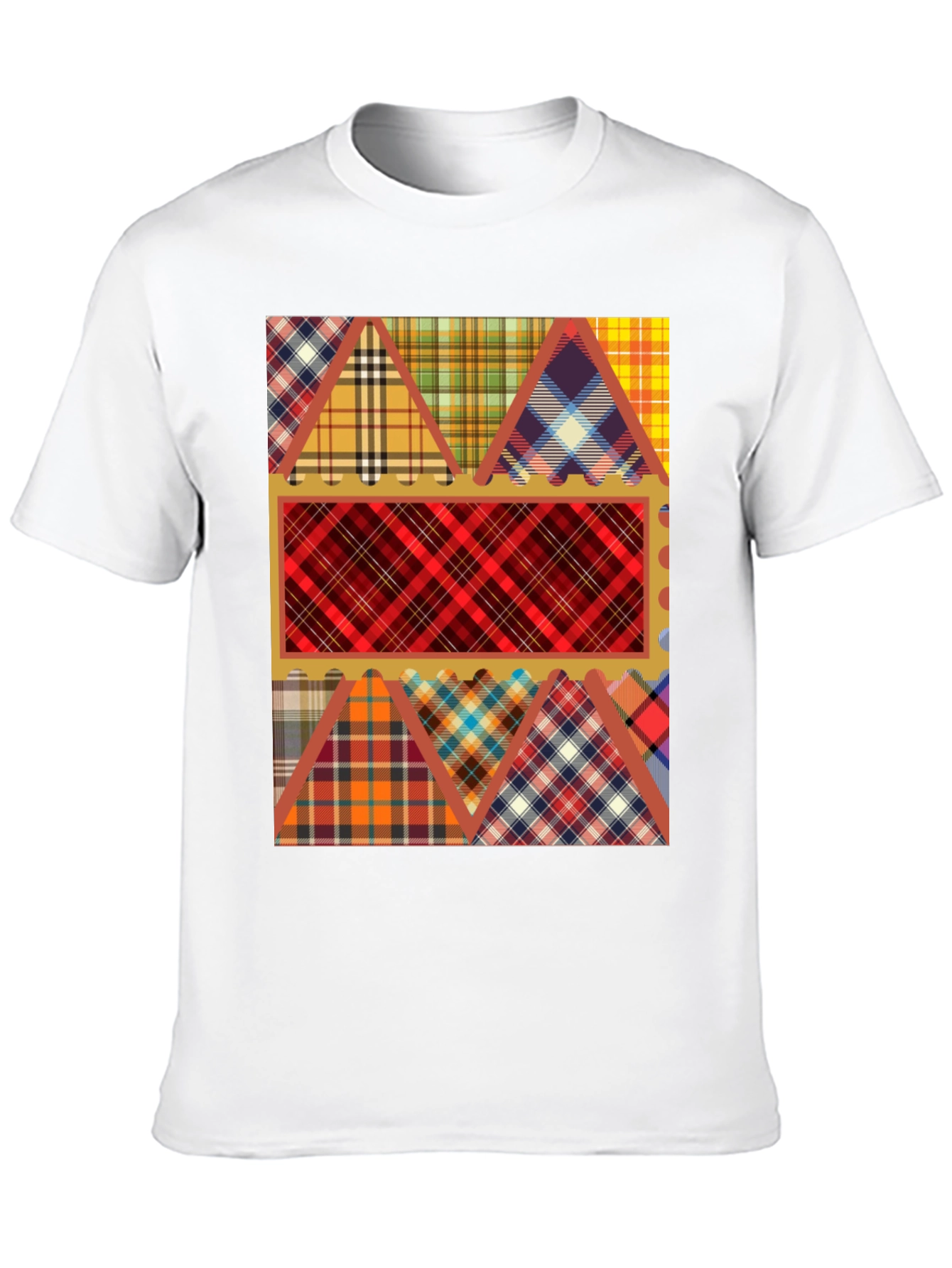 Camiseta Negra con Diseño de Tartán Patchwork