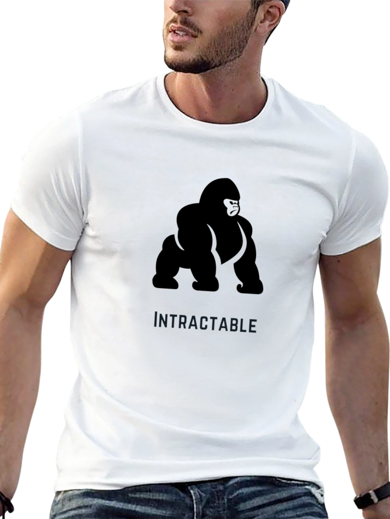 Camiseta Negra Hombre: Diseño Gorila Intractable
