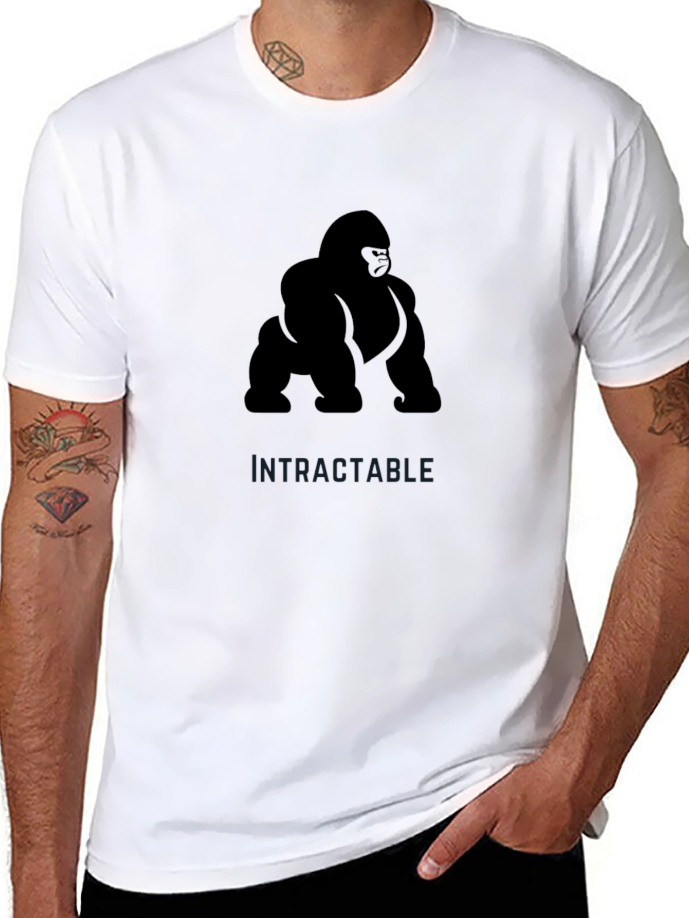 Camiseta Negra Hombre: Diseño Gorila Intractable