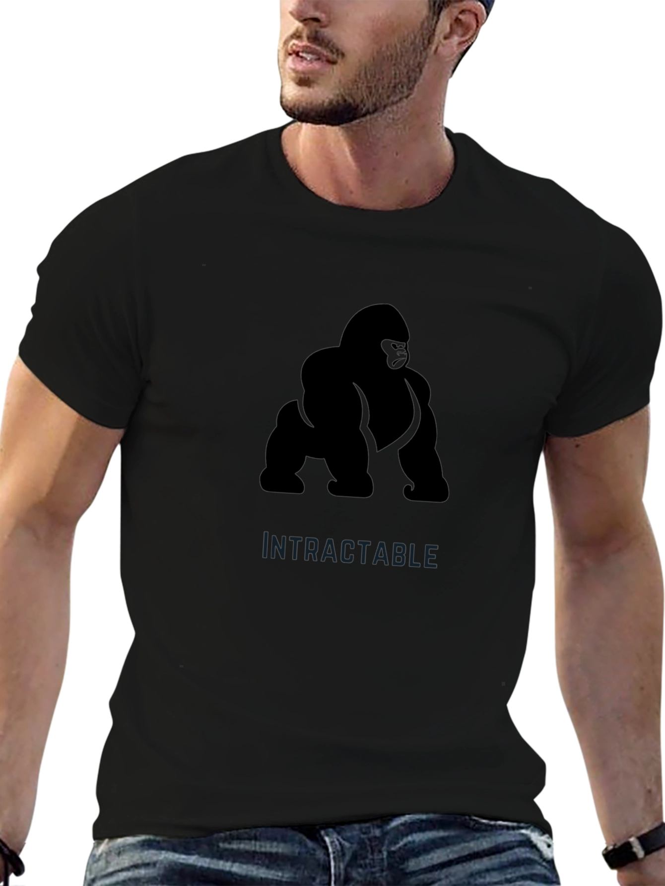 Camiseta Negra Hombre: Diseño Gorila Intractable